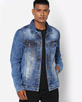 Washed Spread Collar Long Sleeves Denim Jacket