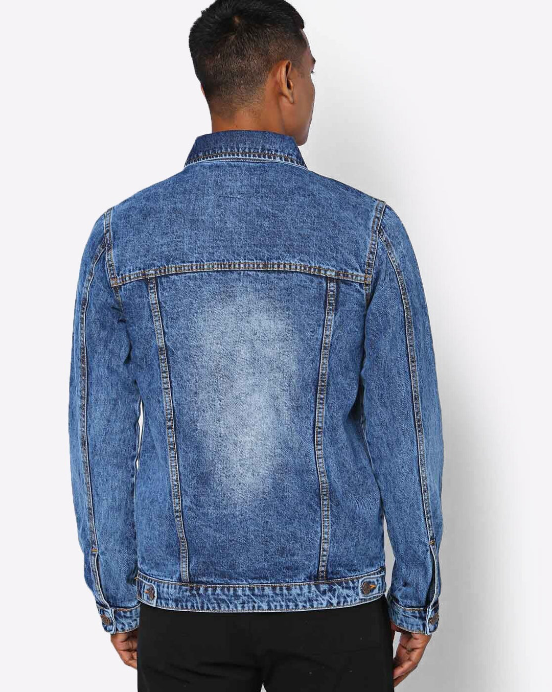 Washed Spread Collar Long Sleeves Denim Jacket