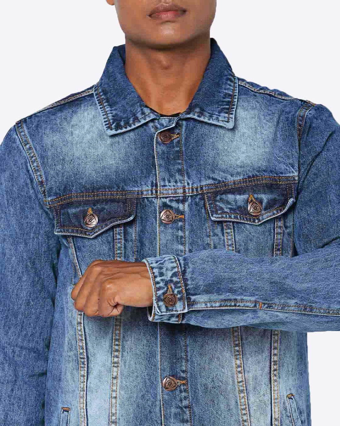 Washed Spread Collar Long Sleeves Denim Jacket