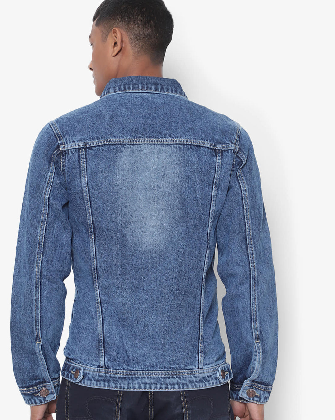 Washed Spread Collar Long Sleeves Denim Jacket