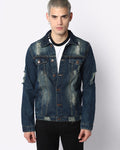 Washed Spread Collar Long Sleeves Denim Jacket