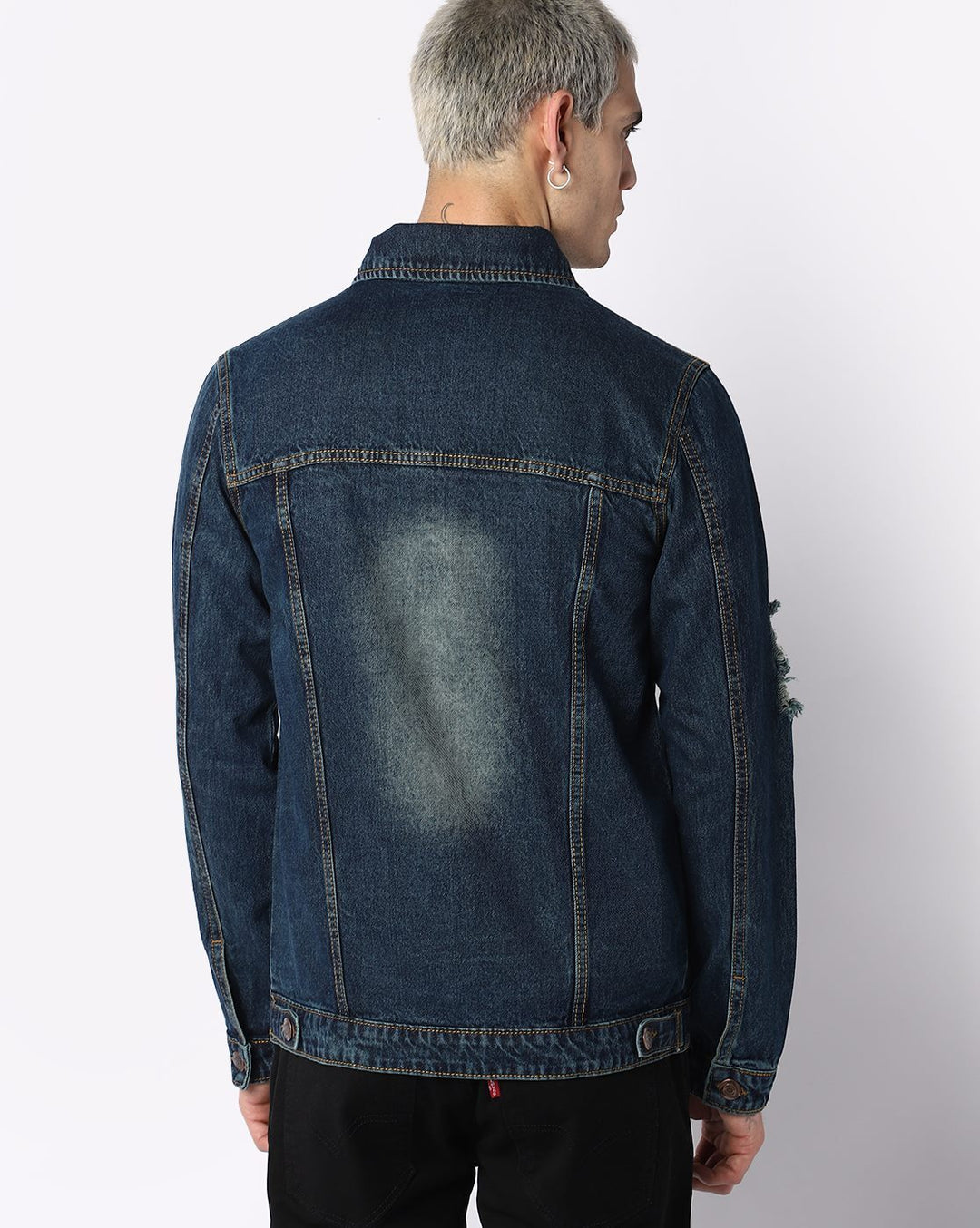 Washed Spread Collar Long Sleeves Denim Jacket