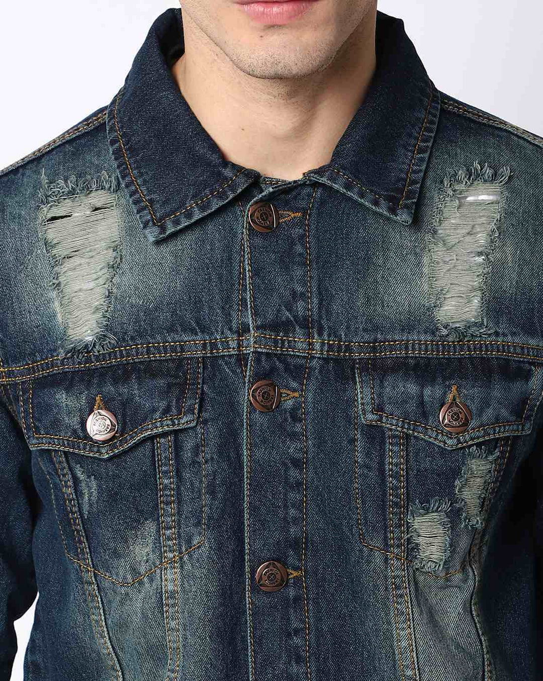 Washed Spread Collar Long Sleeves Denim Jacket