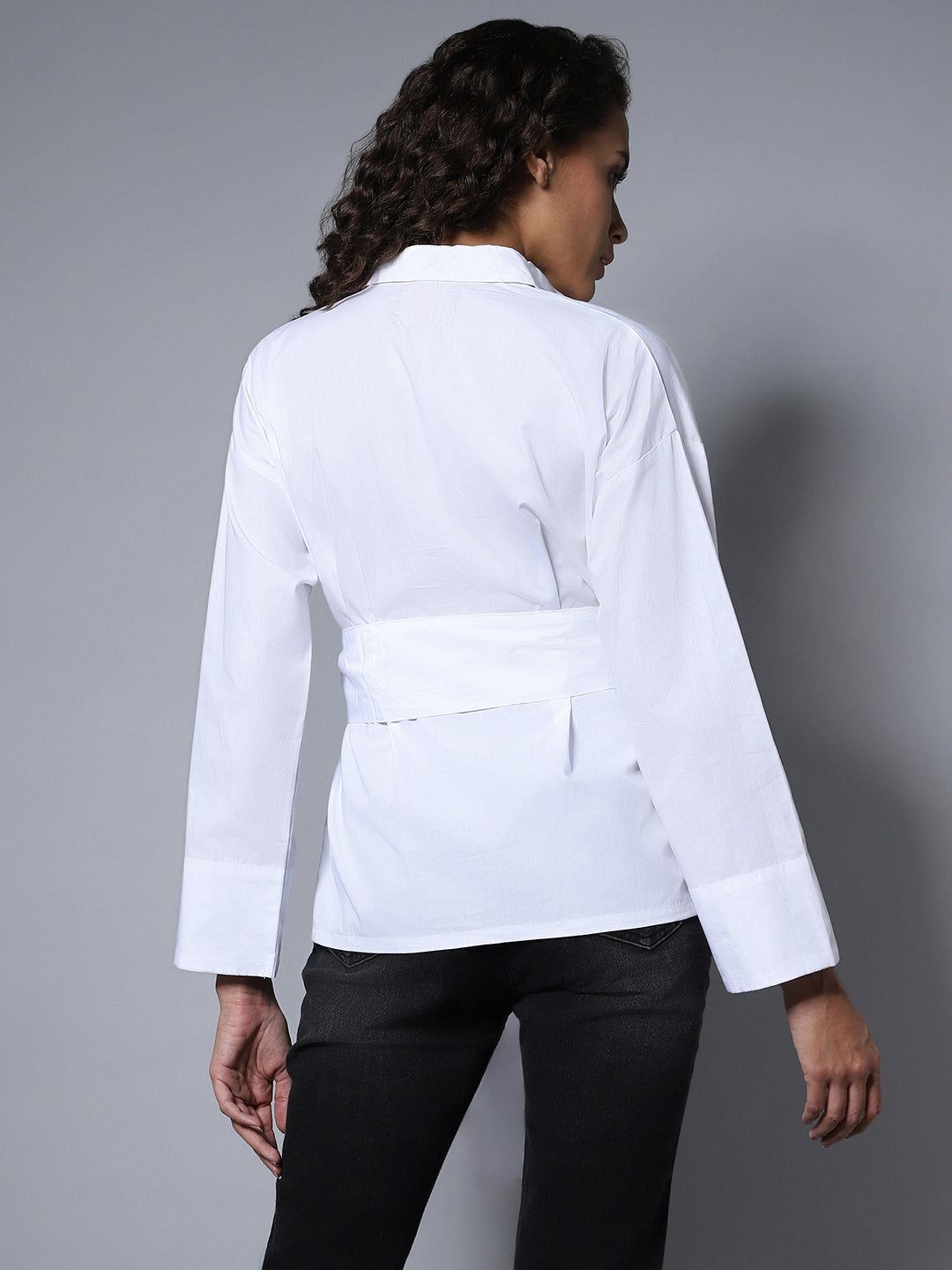 Cotton Spread Collar Long Sleeves Solid Boxy Regular Shirt