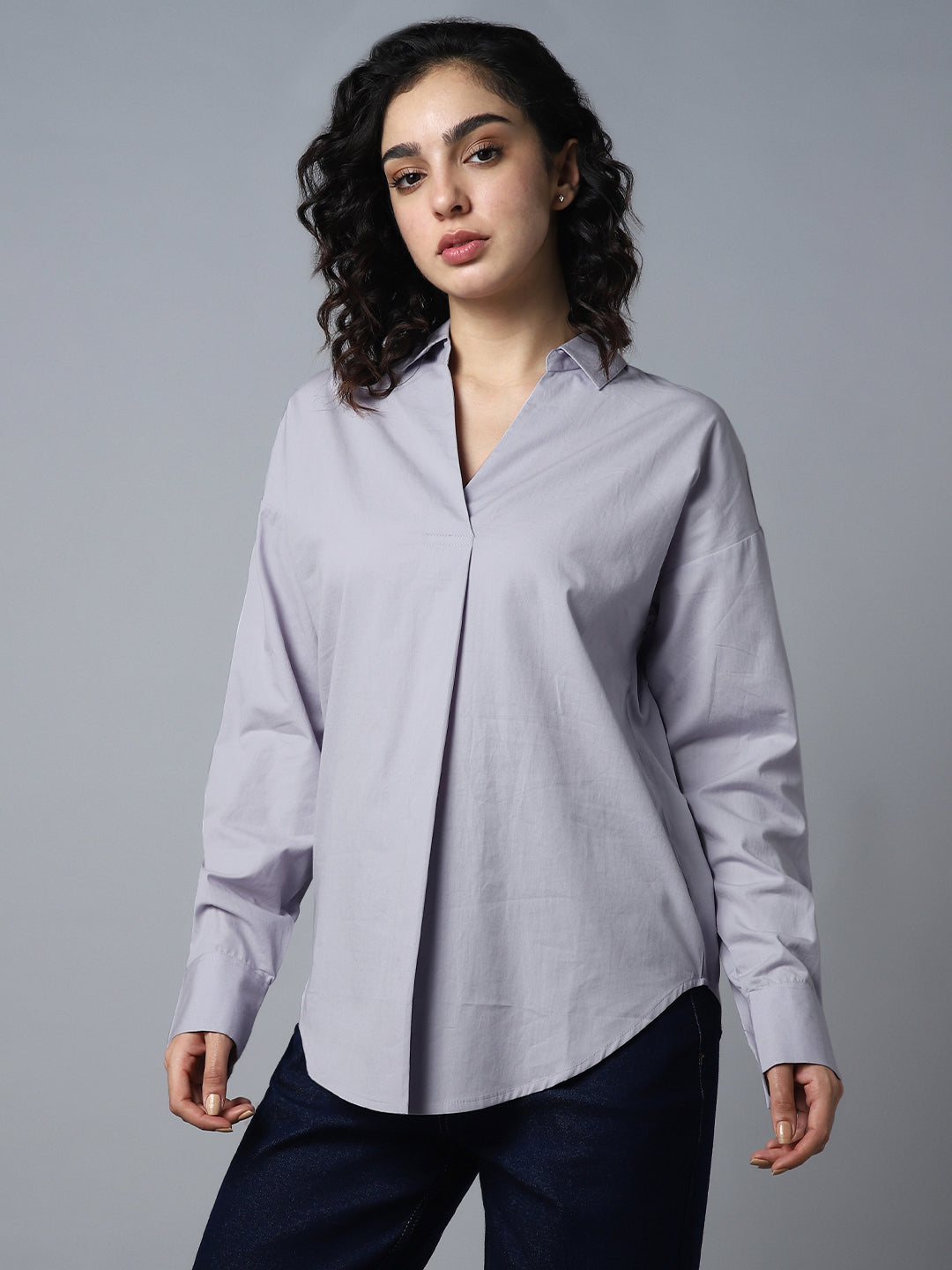 Cuffed Sleeves Pure Cotton Shirt Style Top