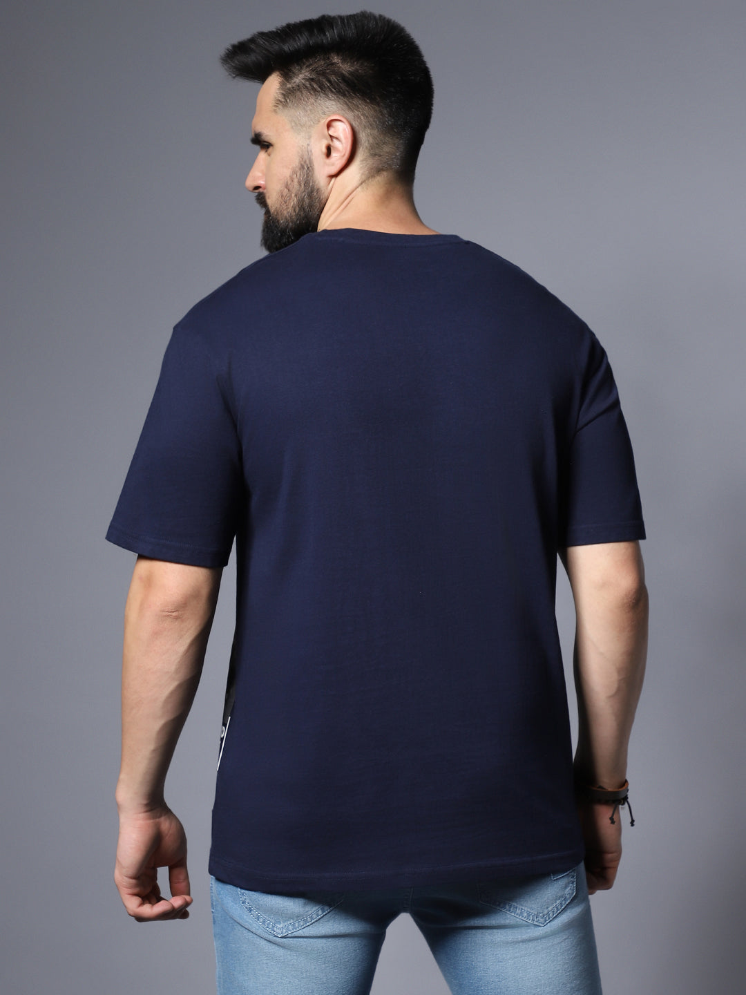 Men Blue Typography Applique T-shirt