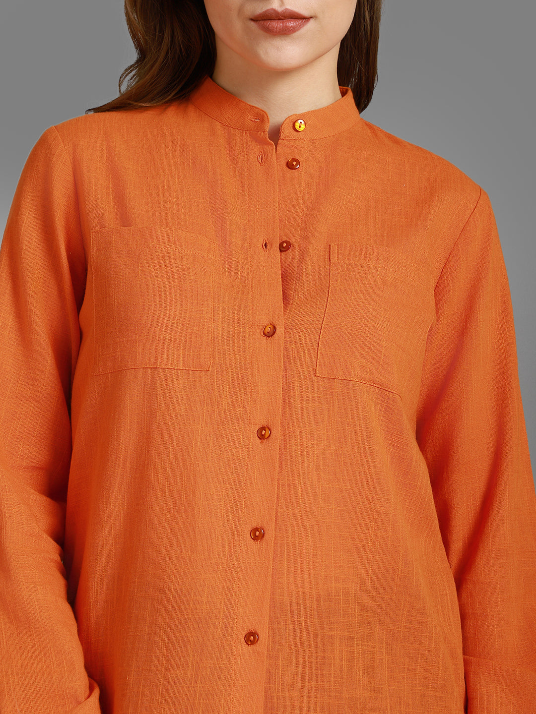 Classic Mandarin Collar Long Sleeves Cotton Casual Shirt