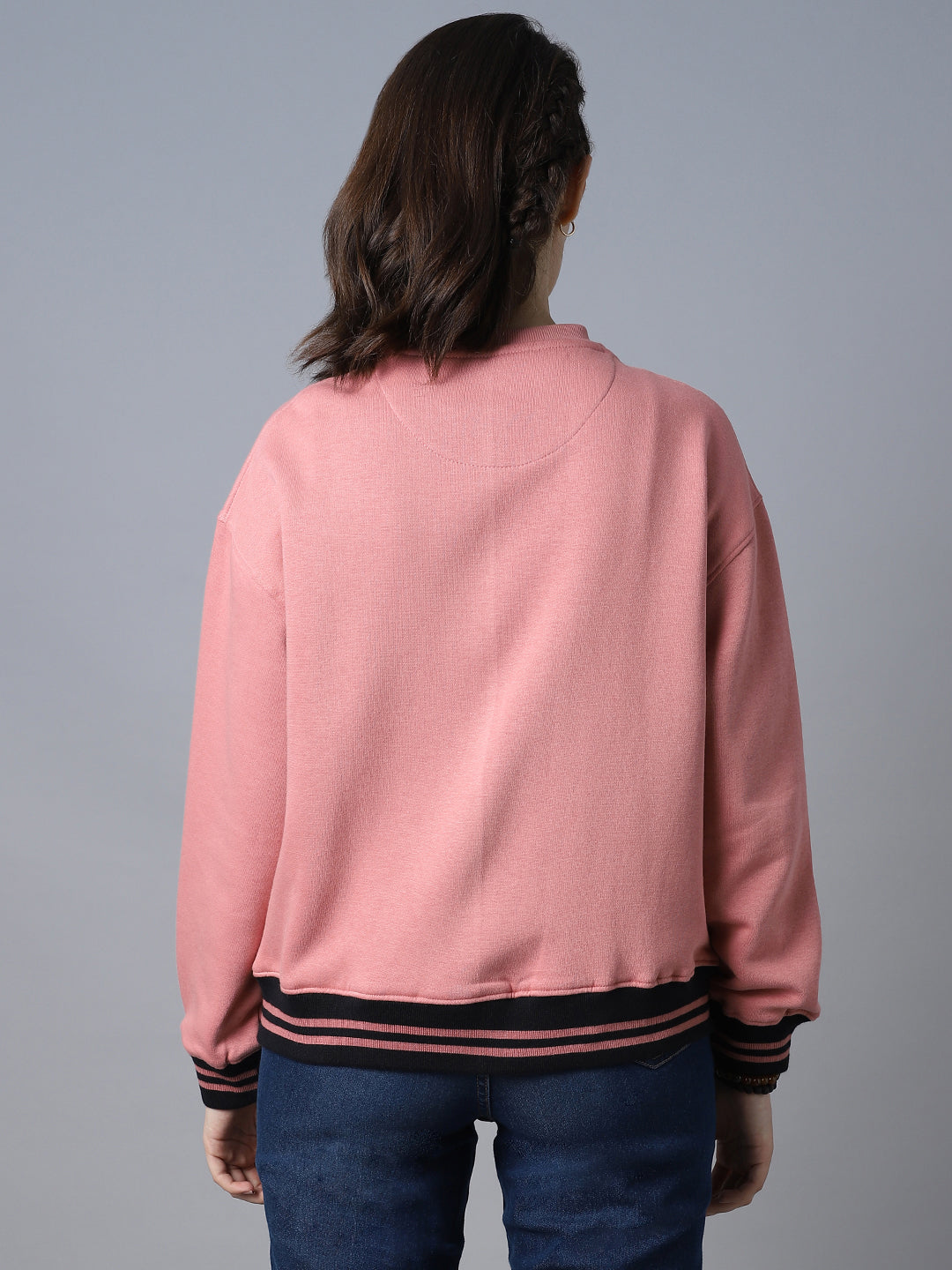 Mandarin Collar Long Sleeve Front-Open Sweatshirt