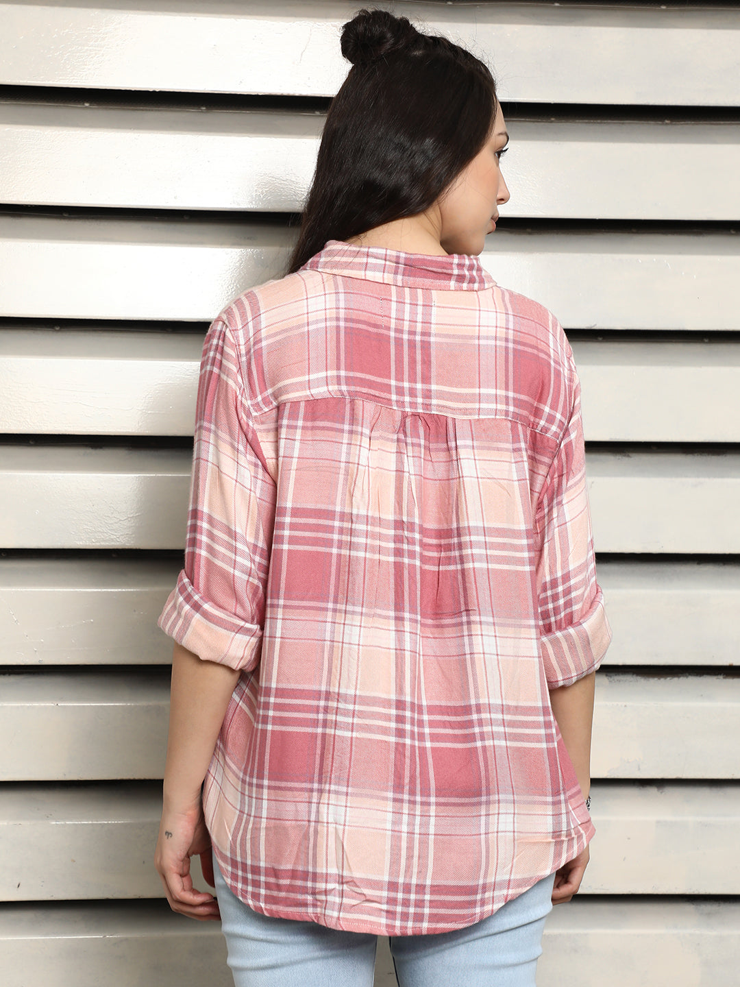 Classic Tartan Checks Spread Collar Cotton Oversized Casual Shirt