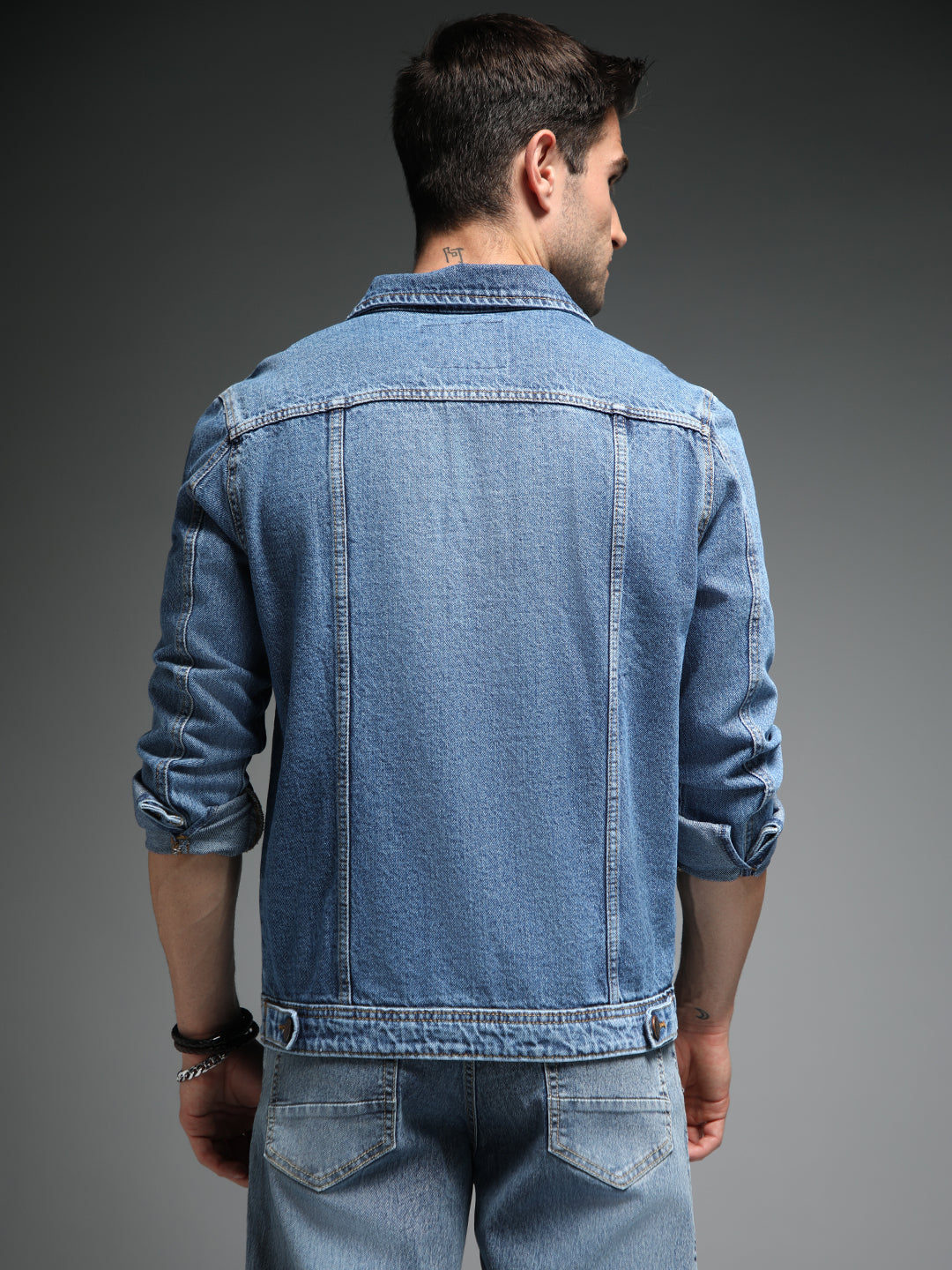 Washed Spread Collar Long Sleeves Cotton Denim Jacket