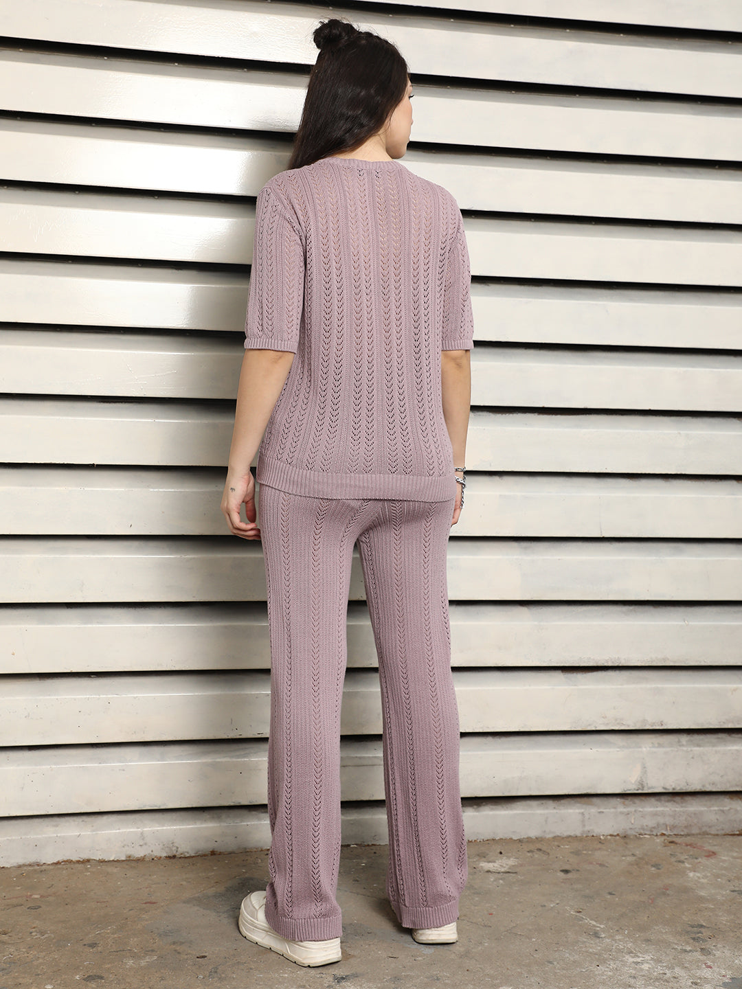 Pure Cotton crochet V-Neck Top With Trousers Co-Ords