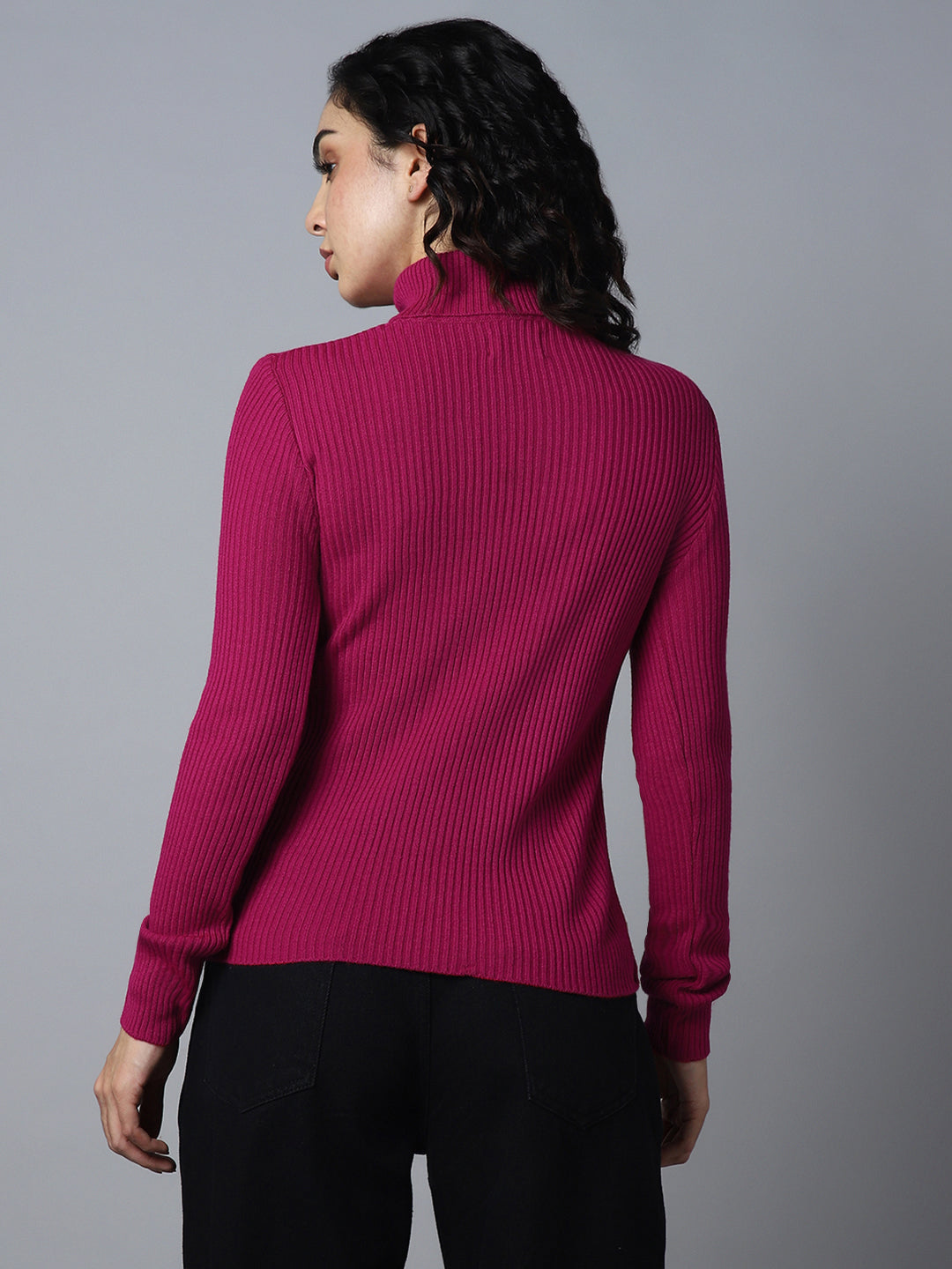 Ribbed Turtle Neck Long Sleeves Acrylic Pullover Sweaters