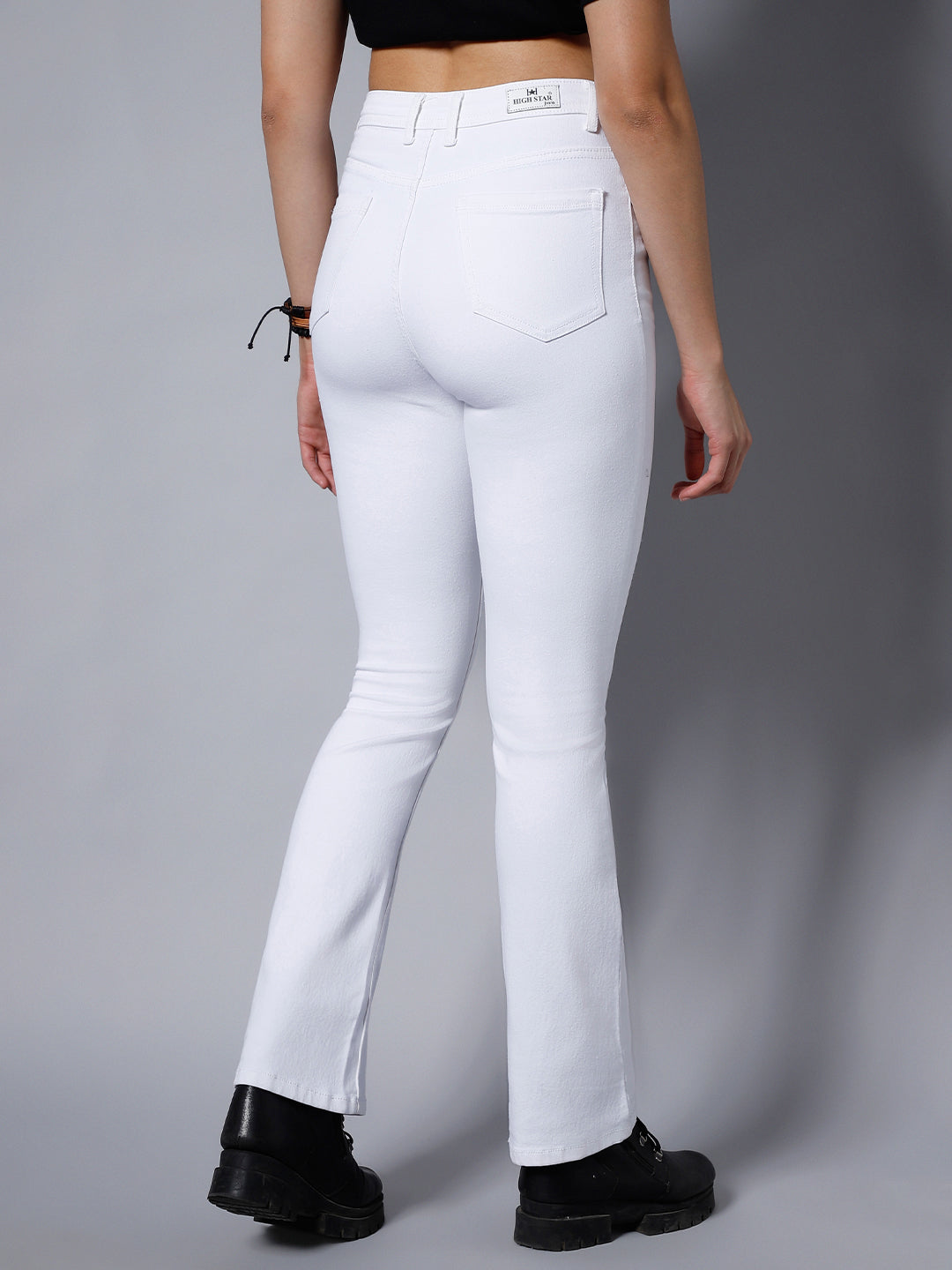 Women White Bootcut High-Rise Clean Look Stretchable Jeans