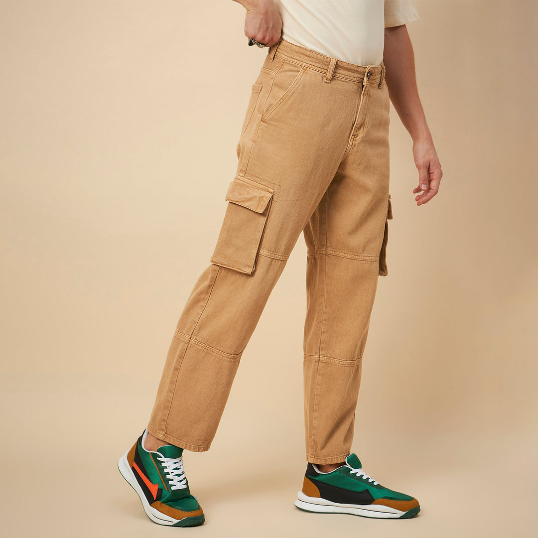 Men Loose Fit Mid-Rise Pure Cotton Cargos