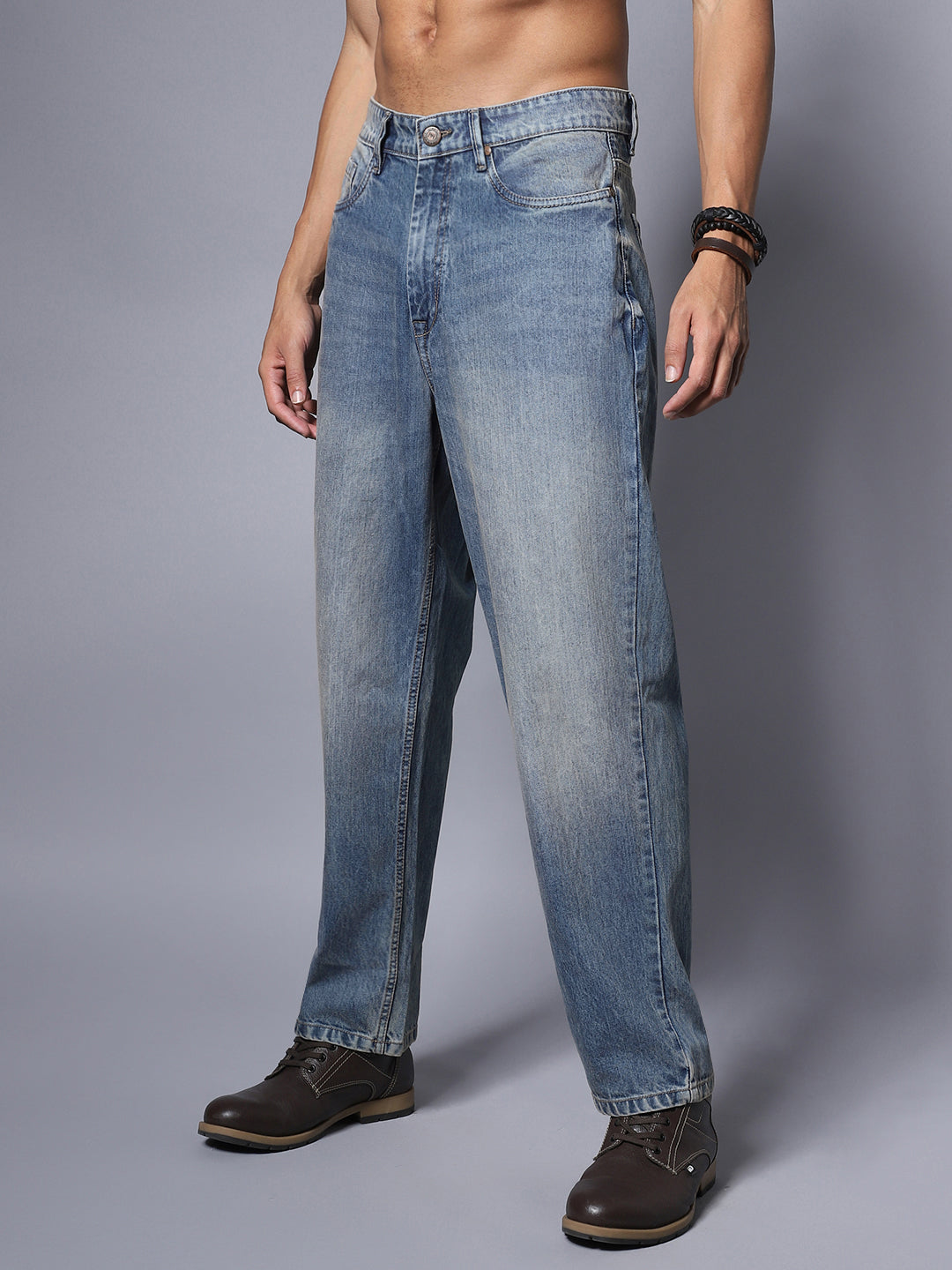 Pure Cotton Loose Wide Leg Mid Rise Jeans