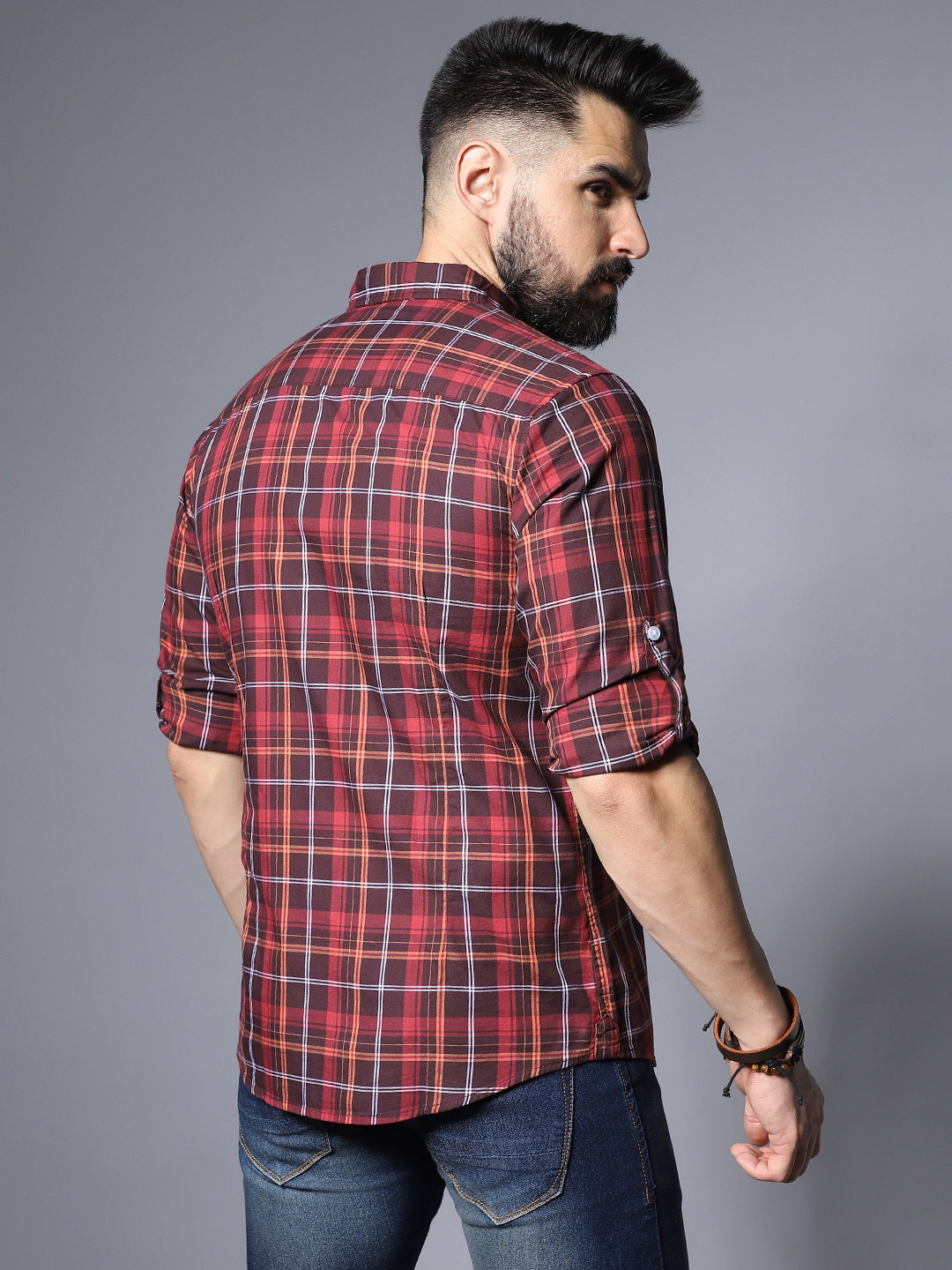 Classic Checked Roll-Up Sleeves Casual Pure Cotton Shirt