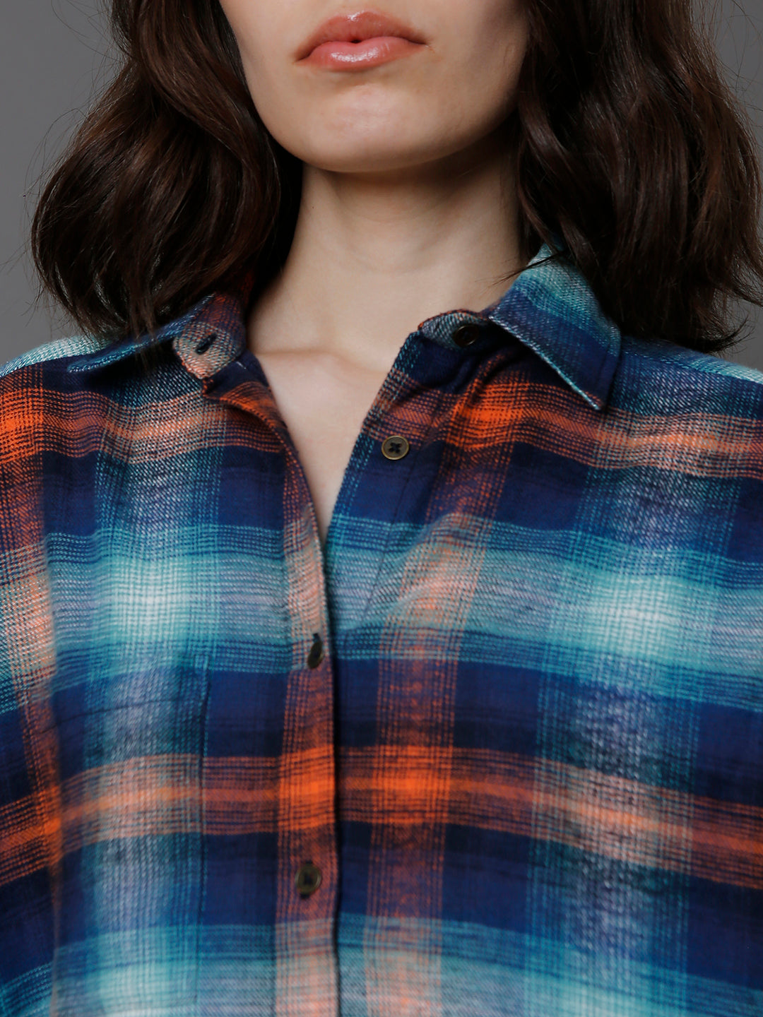 Standard Oversized Tartan Checks Spread Collar Long Sleeves Casual Shirt