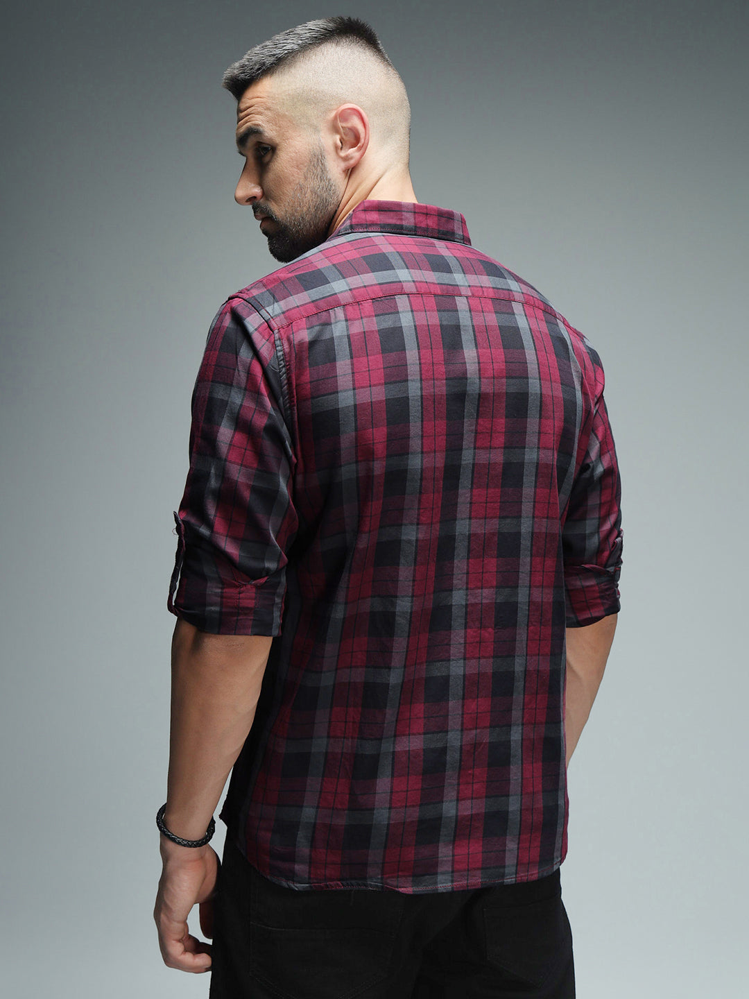 Classic Tartan Checks Spread Collar Long Sleeves Cotton Casual Shirt