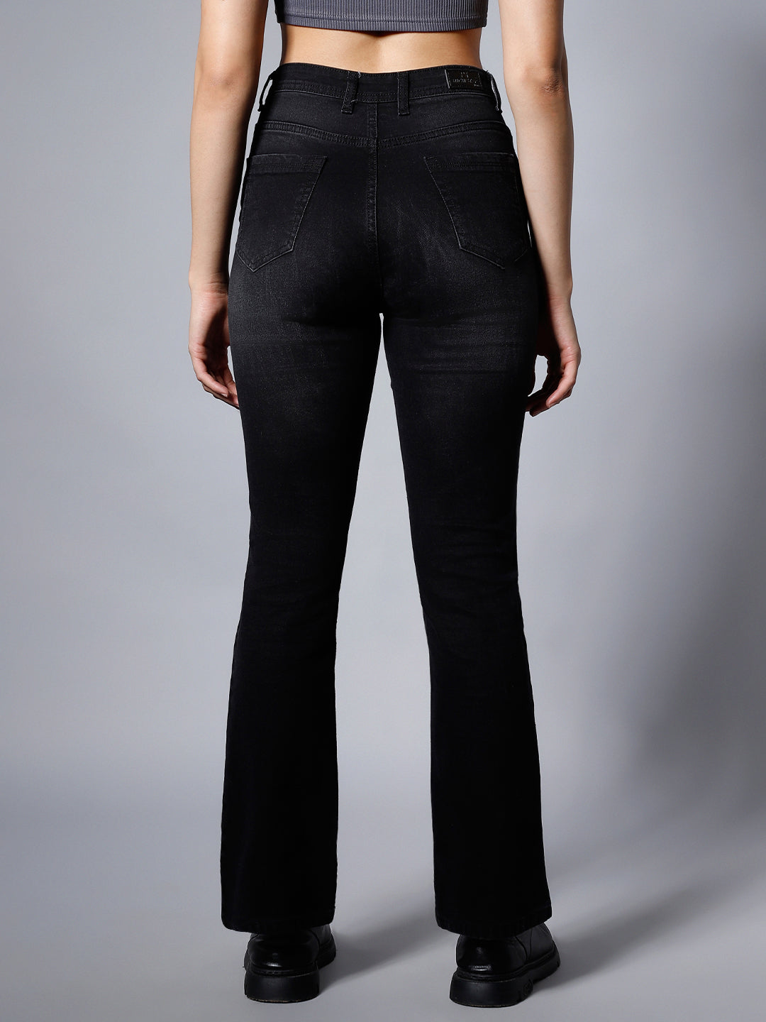 Women Black Bootcut High-Rise Slash Knee Stretchable Jeans