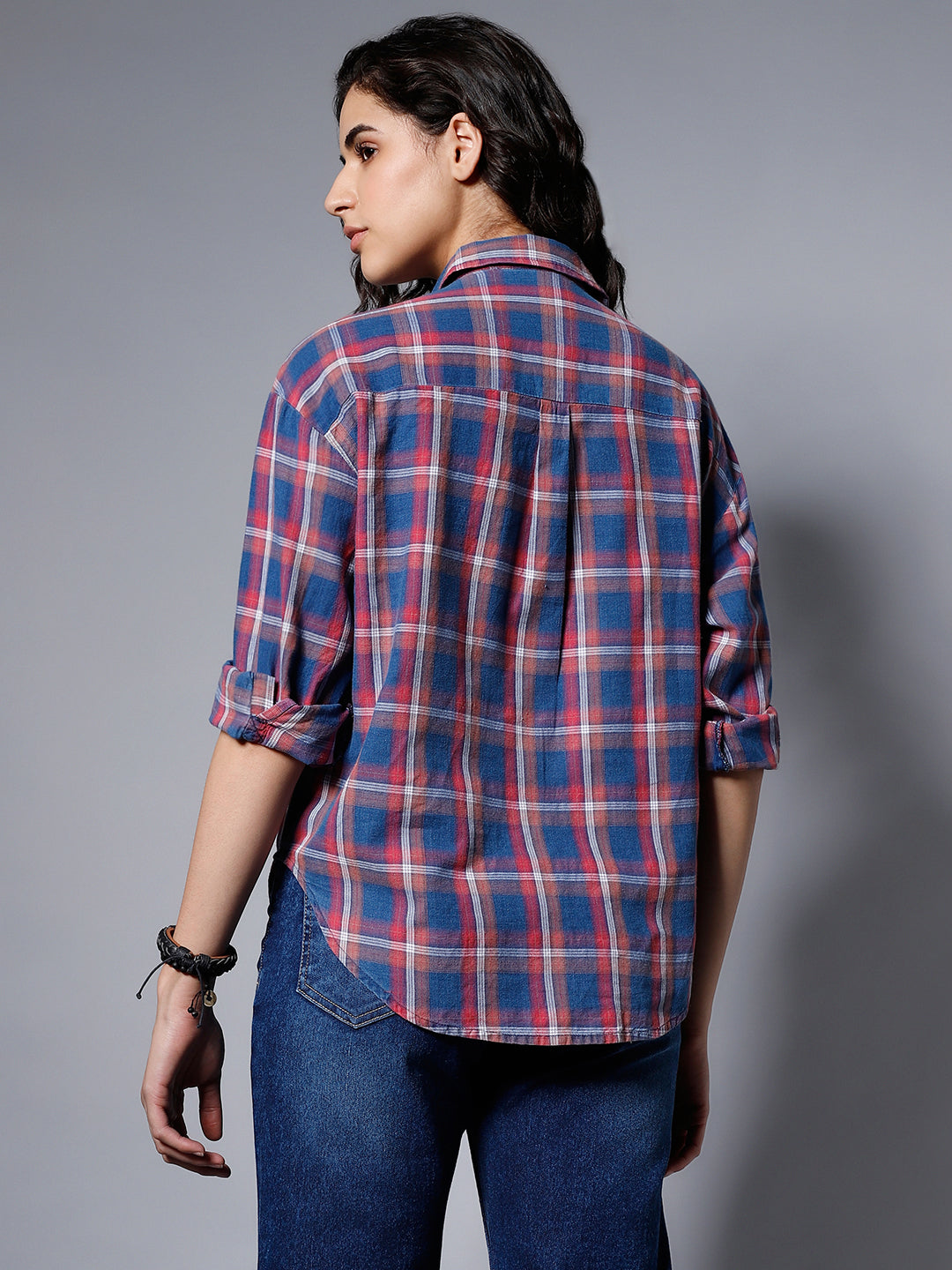 Classic Checked Spread Collar Boxy Fit Pure Cotton Casual Shirt