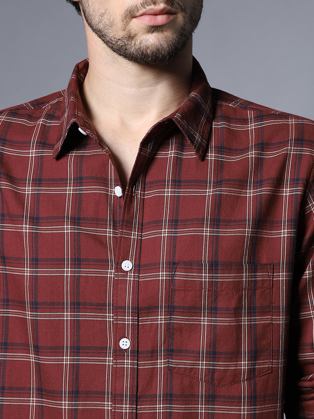 Classic Regular Fit Grid Tarttersall Checked Opaque Cotton Casual Shirt