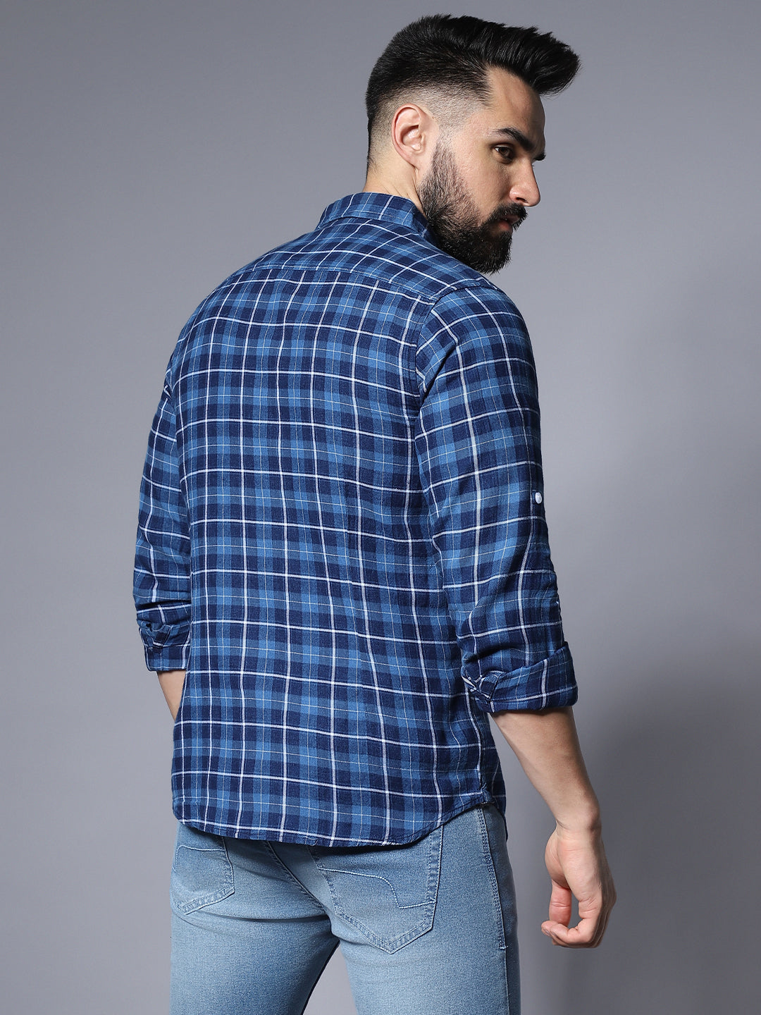 Blue Classic Opaque Checked Casual Shirt