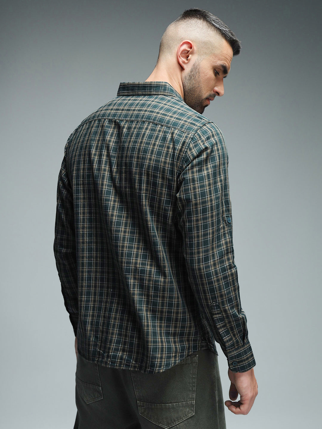 Classic Tartan Checks Spread Collar Long Sleeves Cotton Casual Shirt