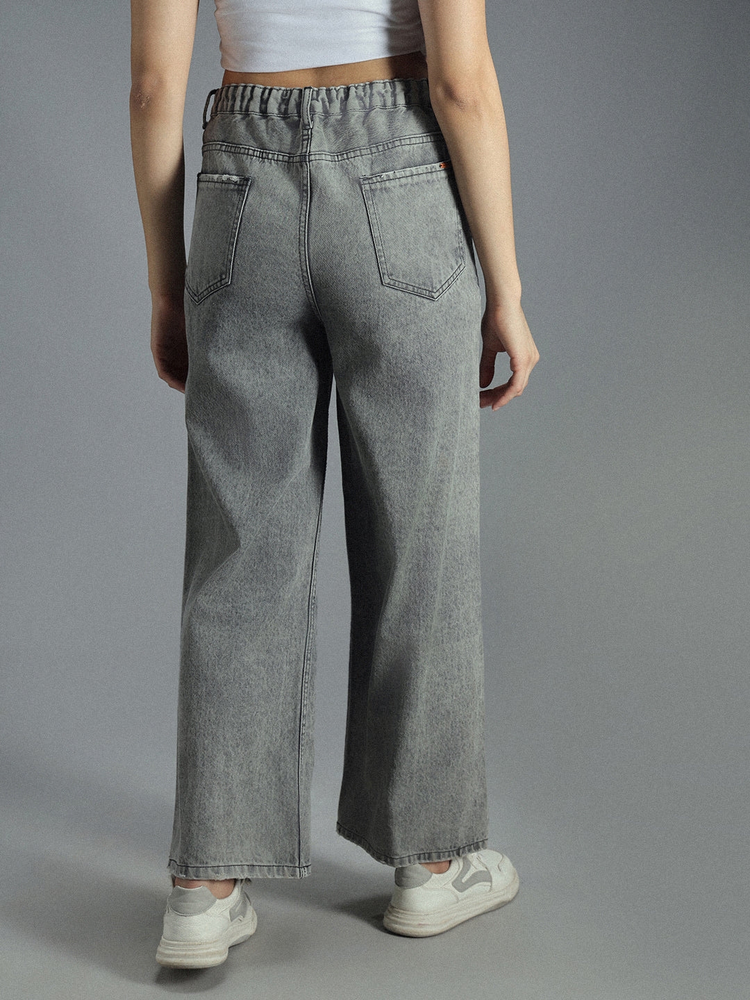 Women 90s Baggy Elasticated waist Band Distress Cotton Jeans