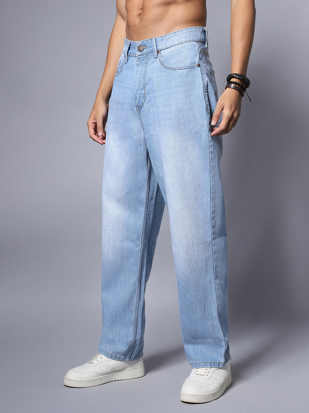 Cotton Loose Wide Leg Mid Rise Jeans