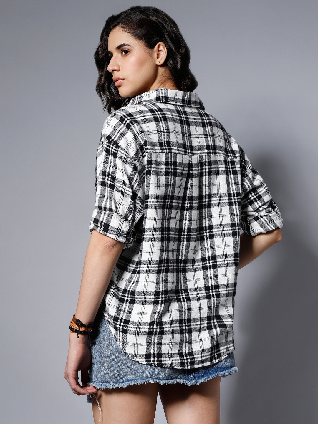 Classic Checked Spread Collar Boxy Fit Pure Cotton Casual Shirt