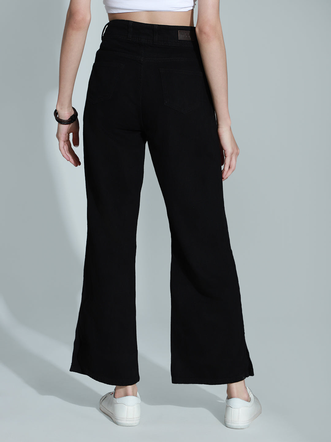 Women Black Wid-Leg Fit High-Rise Jeans