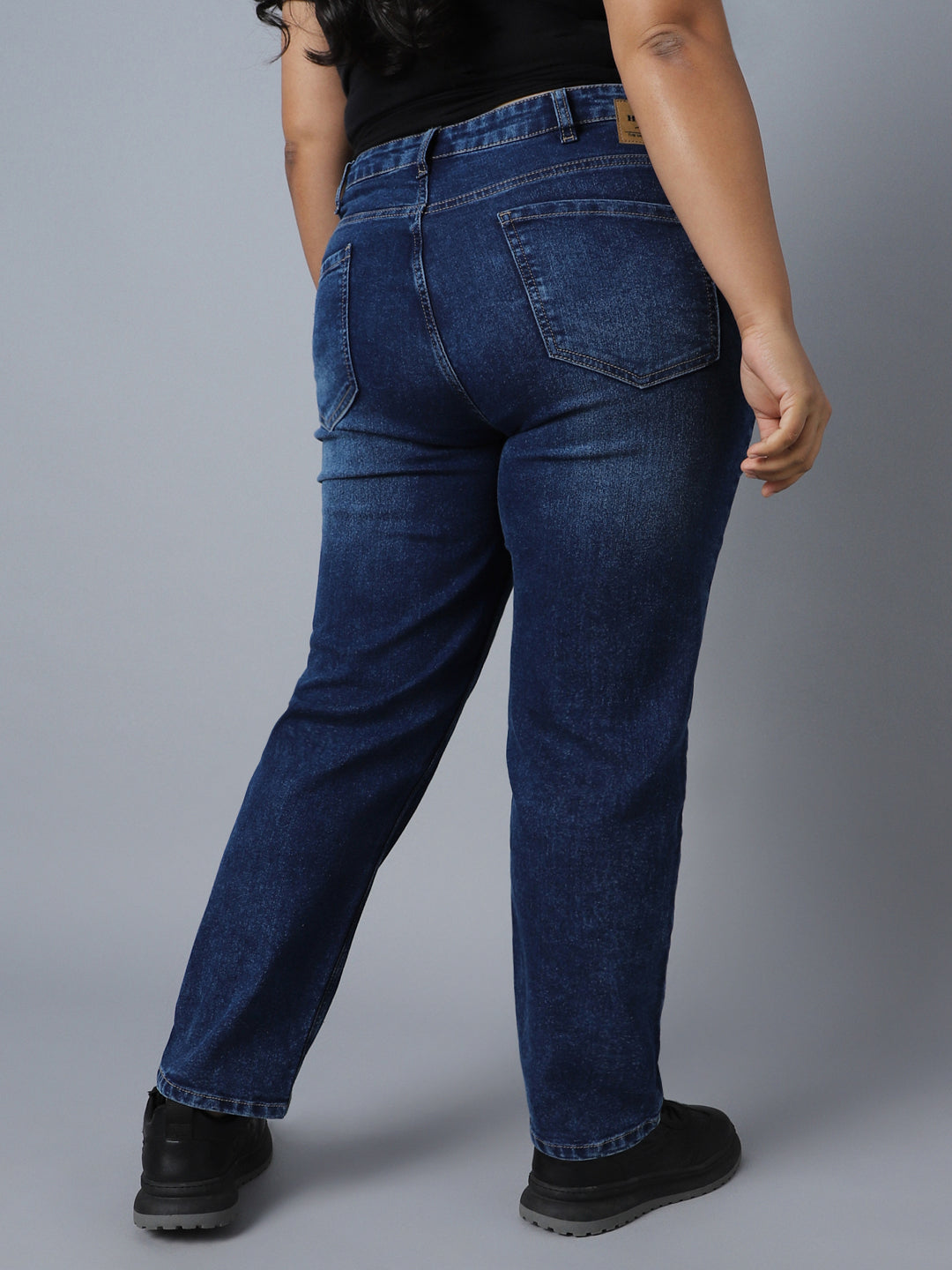 Women Plus Size Straight Fit High-Rise Clean Look Stretchable Jeans