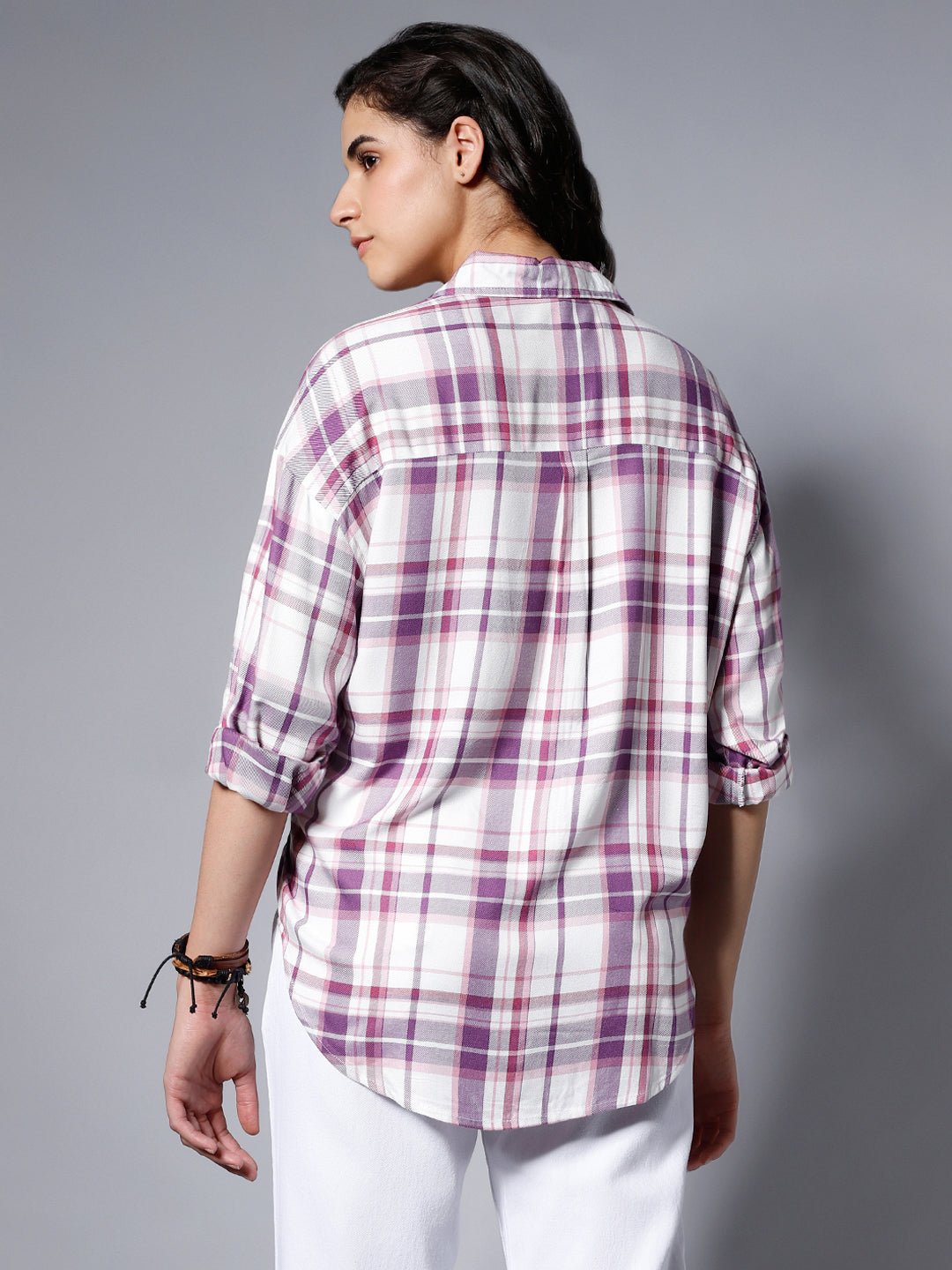 Classic Checked Spread Collar Boxy Fit Pure Cotton Casual Shirt