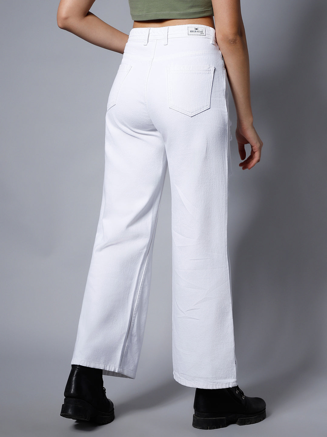 Women White Wide Leg High-Rise Mildly Distressed Jeans