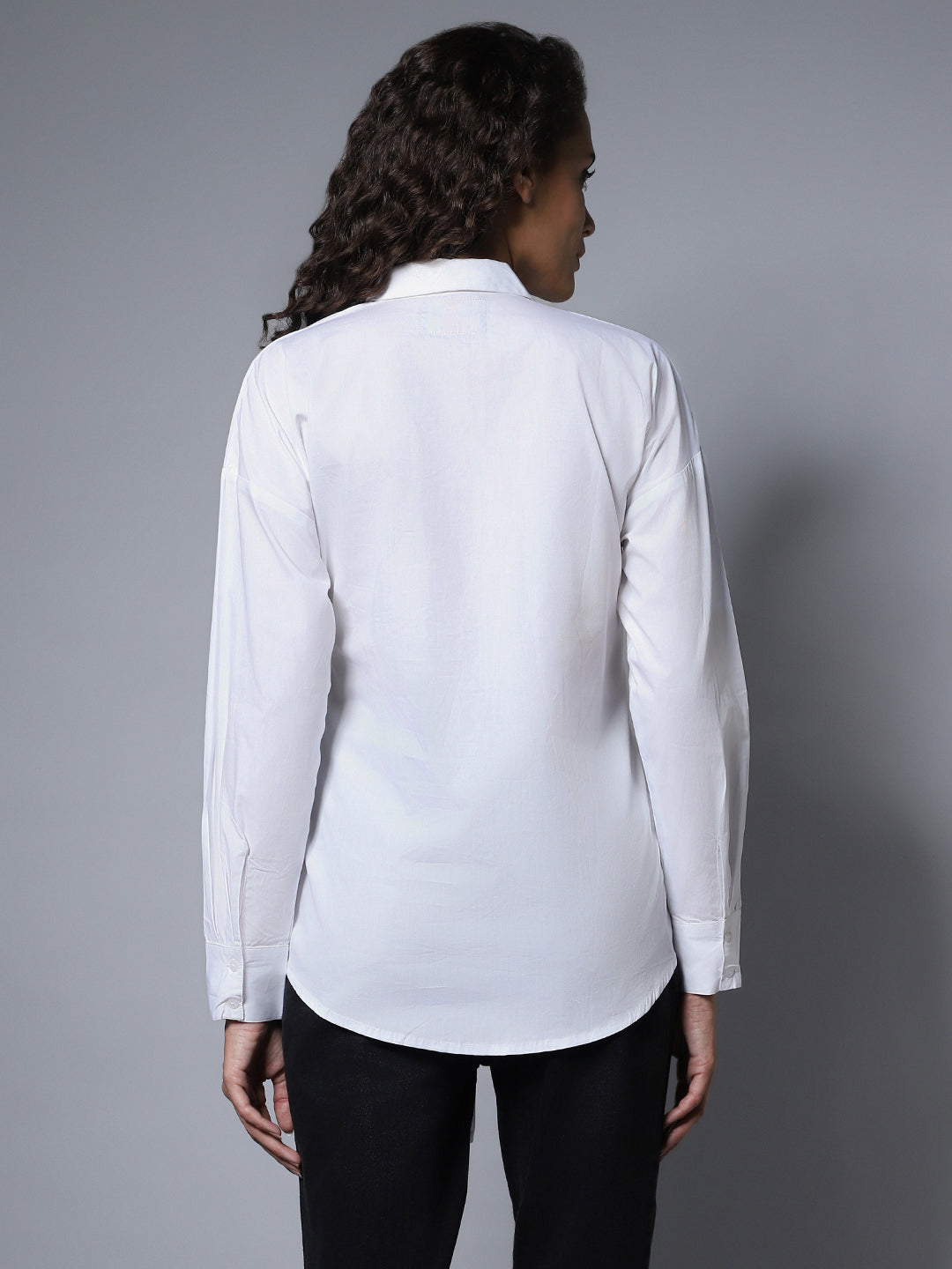 Cotton Spread Collar Long Sleeves Solid Boxy Longline Shirts