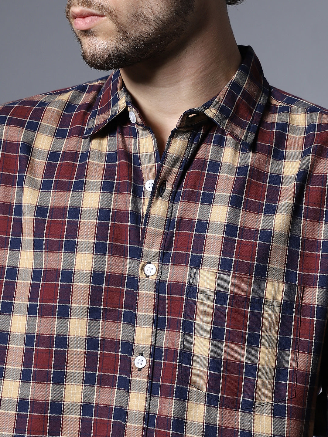 Checked Cotton Spread Collar Opaque Cotton Casual Shirt