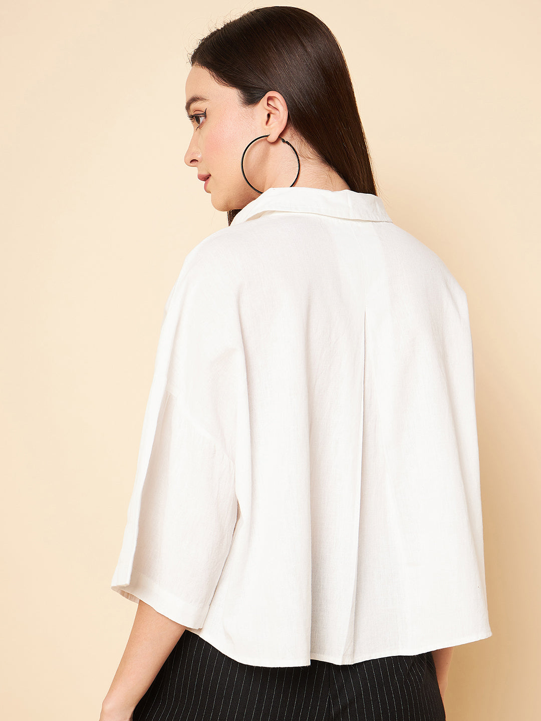 oversized solid cotton white casual shirt