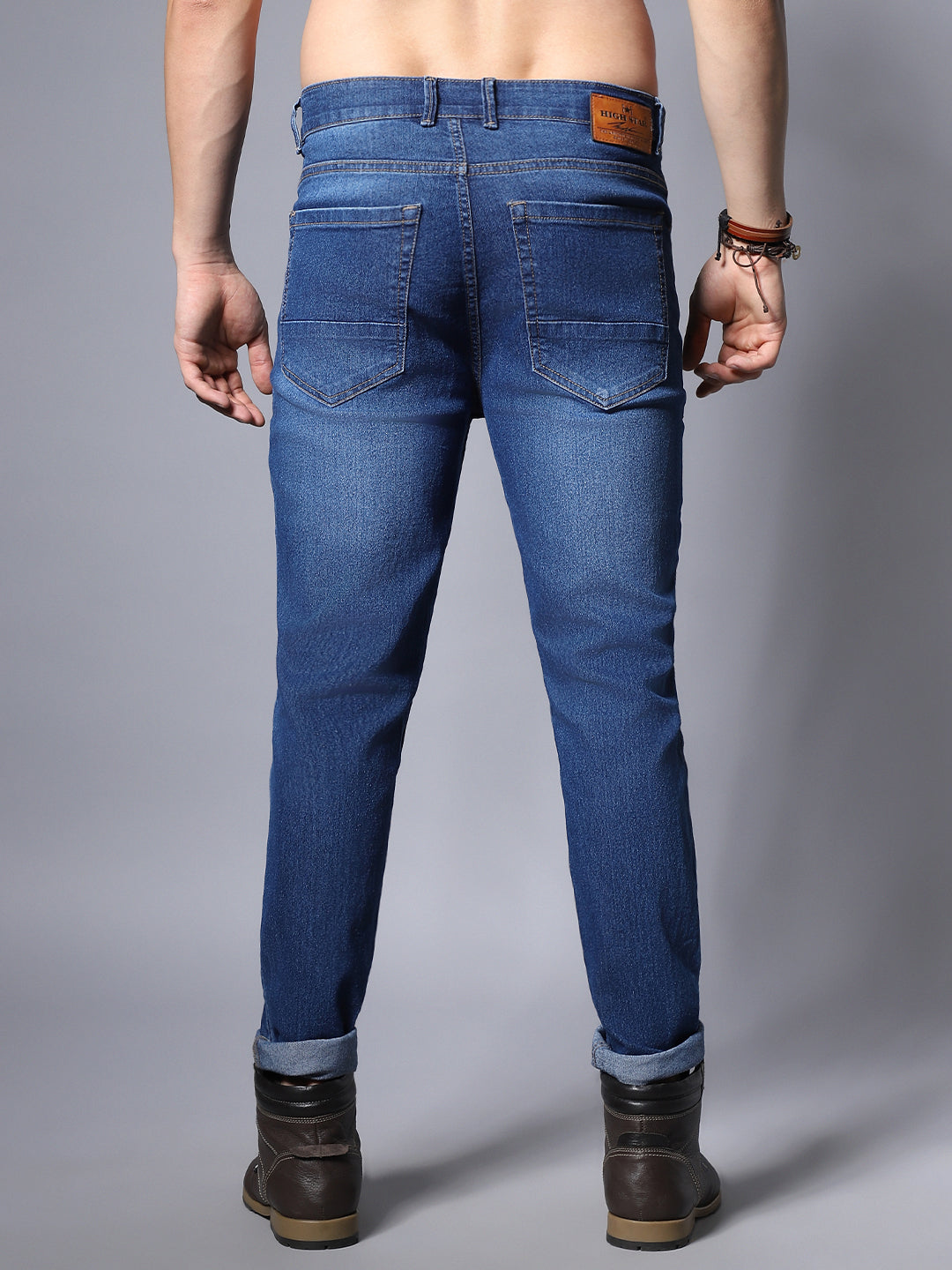 Men Straight Fit Clean Look Stretchable Jeans