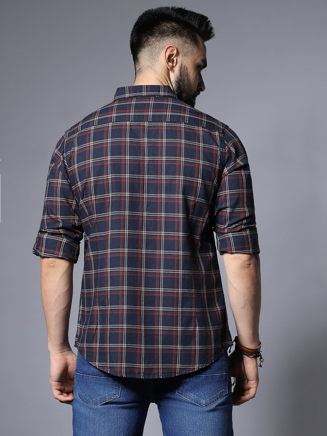 Men Classic Grid Tattersall Checked Casual Shirt