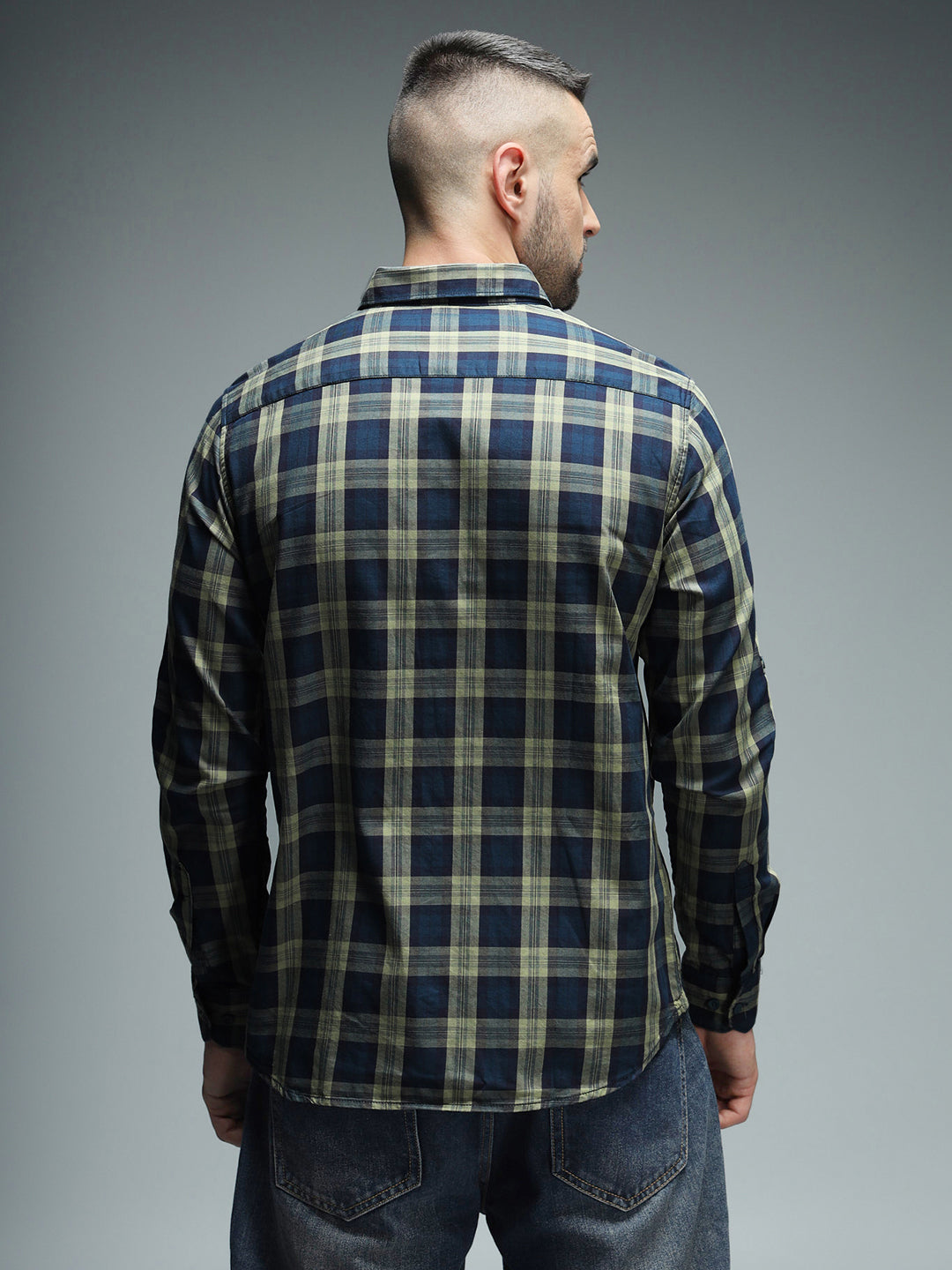 Classic Tartan Checks Spread Collar Long Sleeves Cotton Casual Shirt