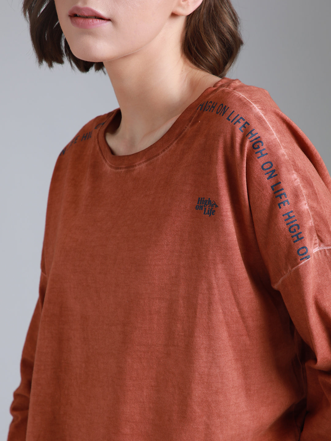 Typography Printed Round Neck Drop-Shoulder Sleeves Cotton Boxy T-shirt