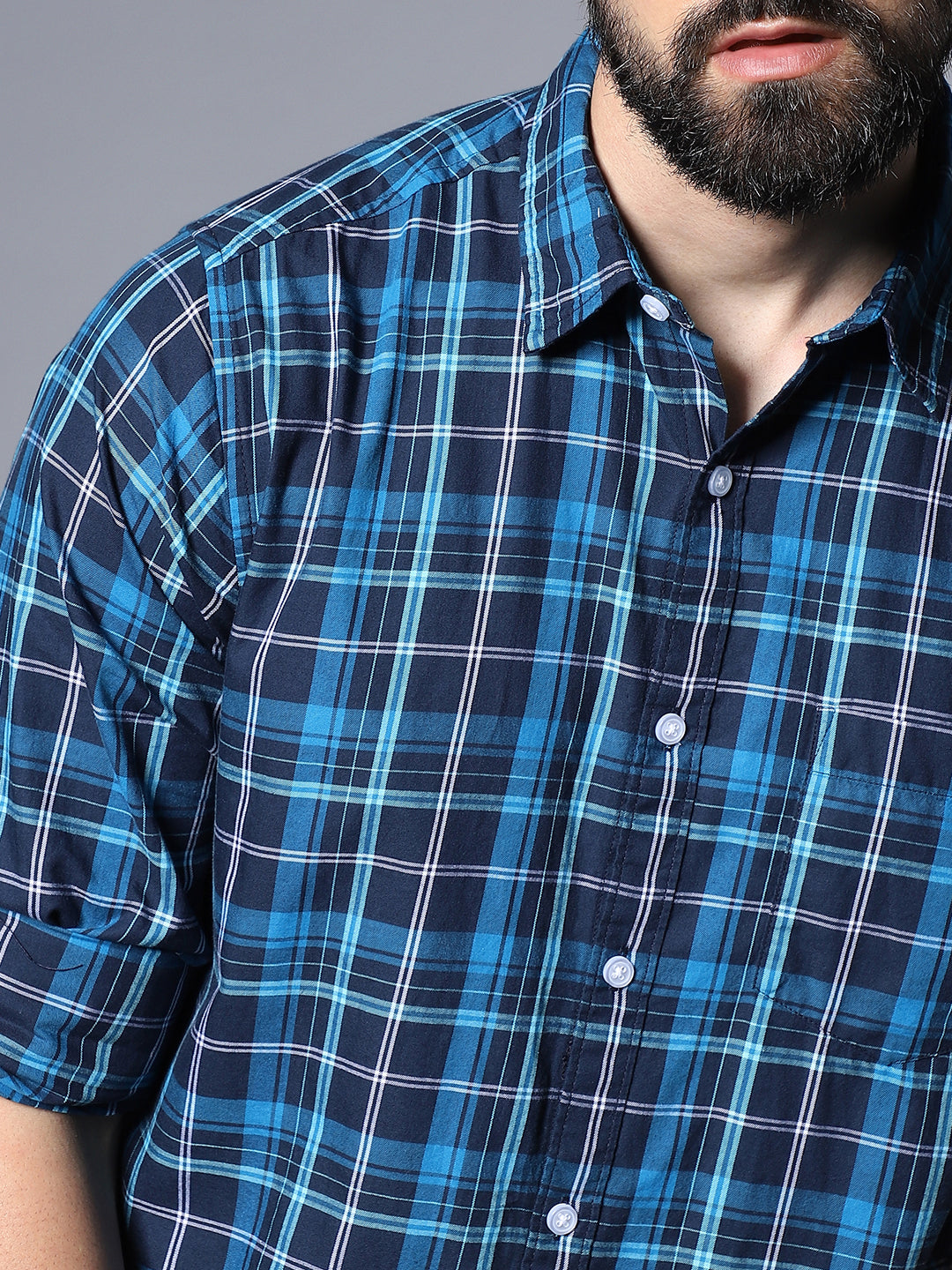 Men Blue Classic Opaque Checked Casual Shirt