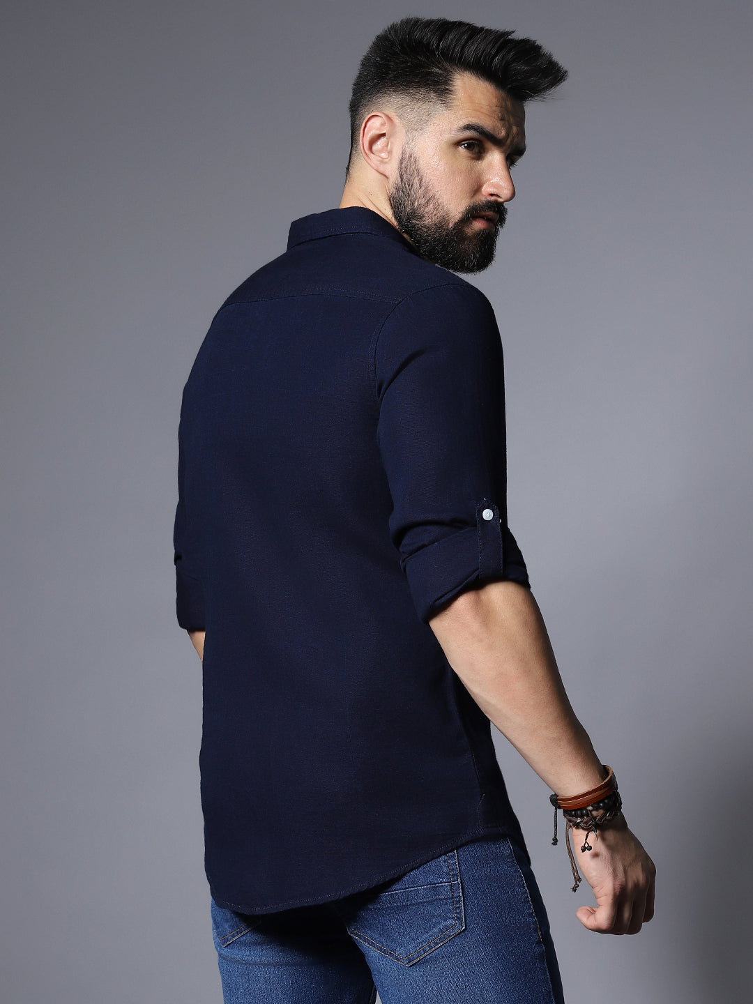 Classic Roll-Up Sleeves Pure Cotton Casual Shirt