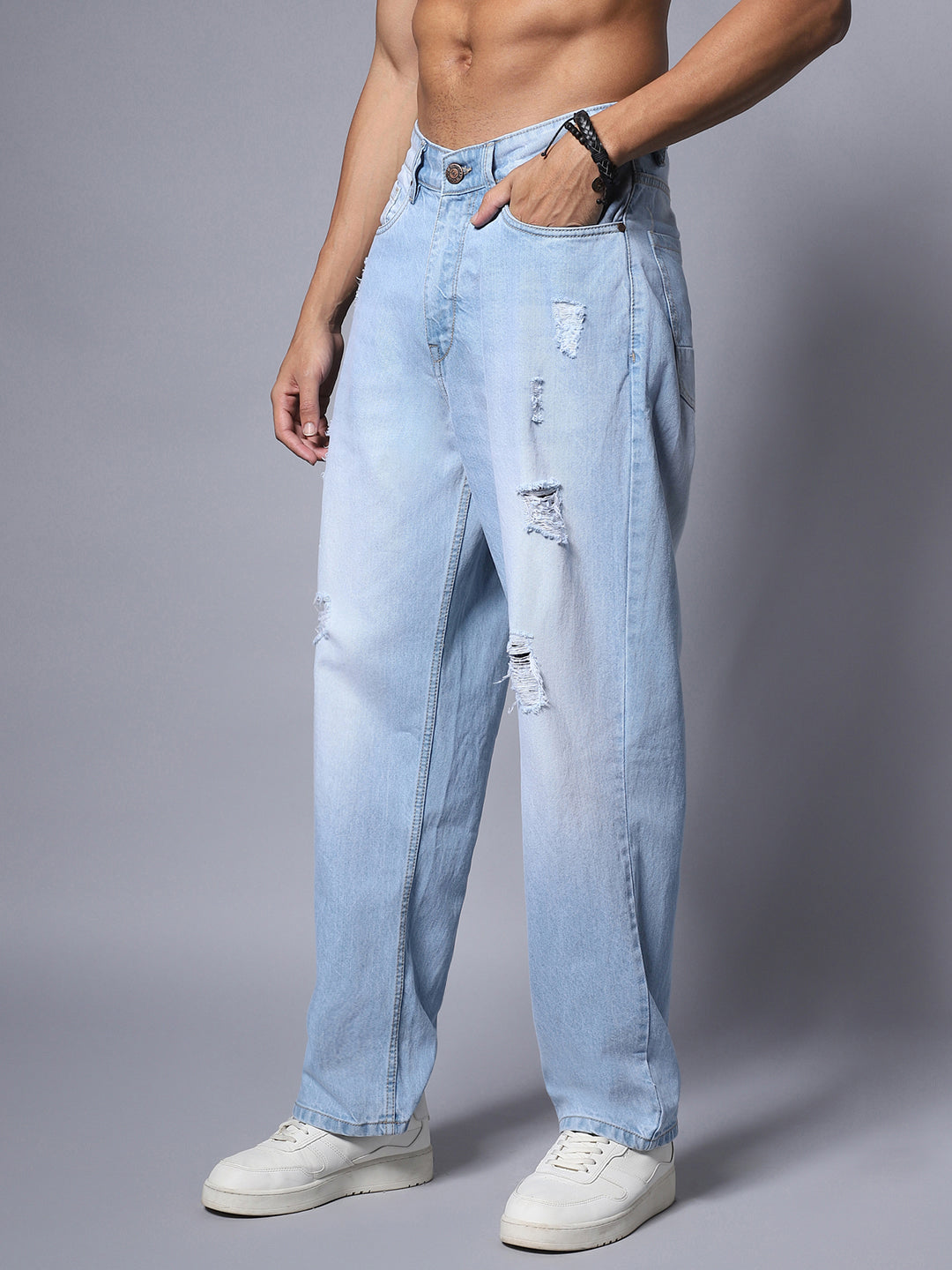 Pure Cotton Loose Wide Leg Mid Rise Jeans