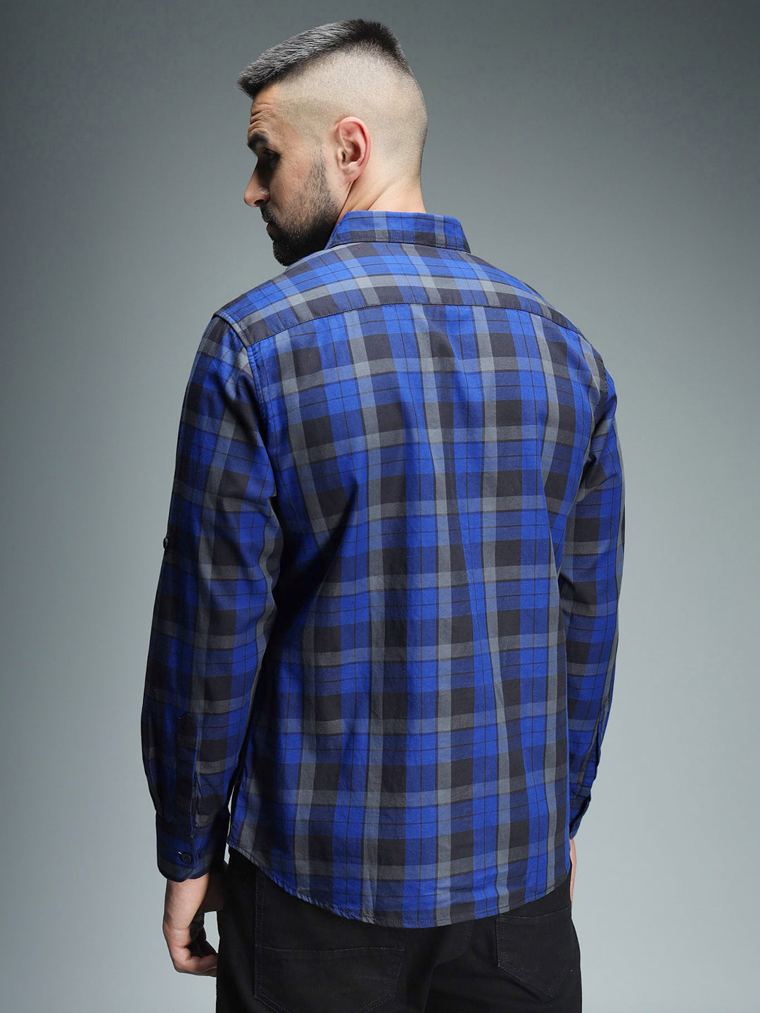 Classic Tartan Checks Spread Collar Long Sleeves Cotton Casual Shirt