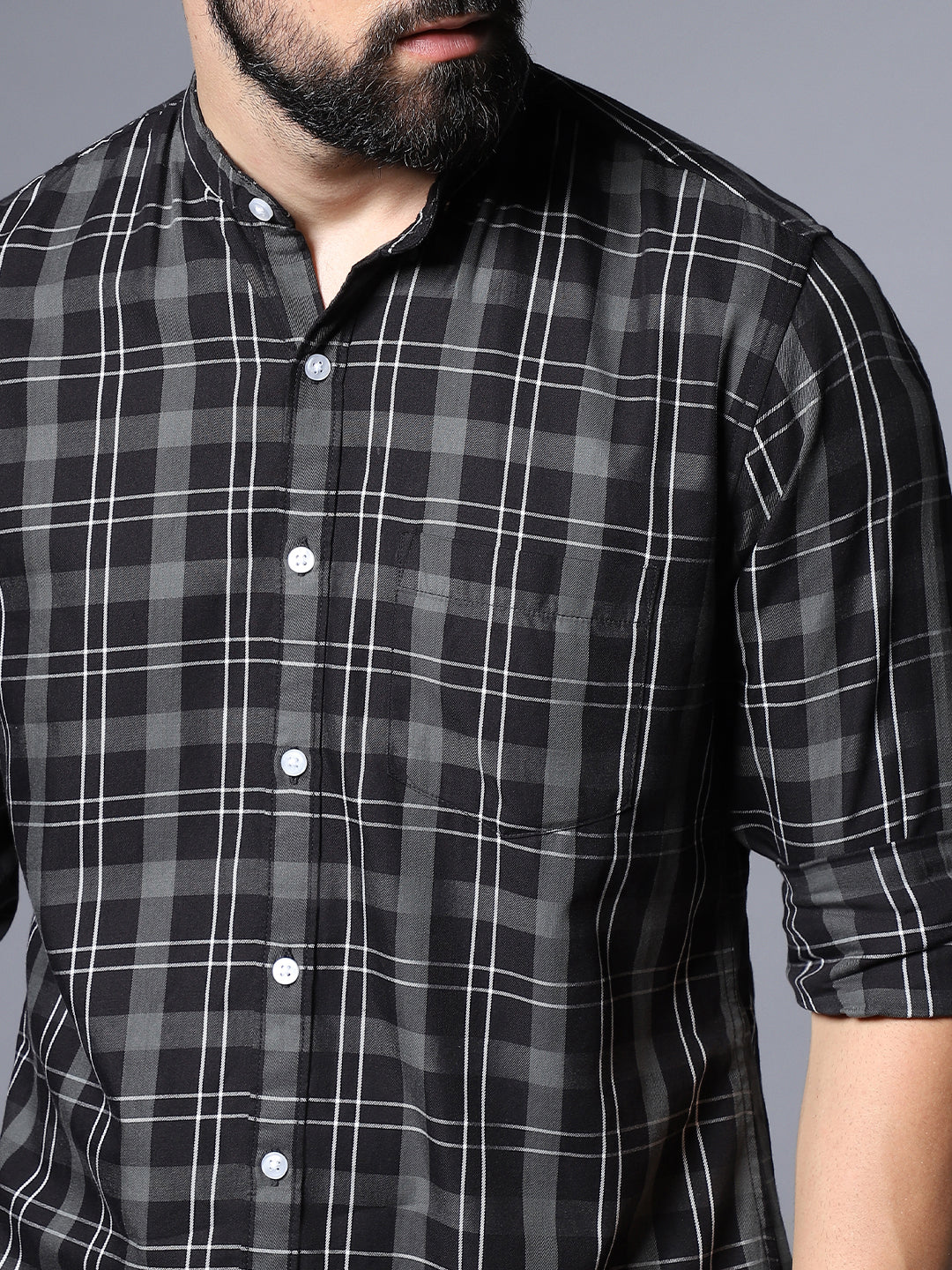 Checked Spread Collar Cotton Casual Shirt