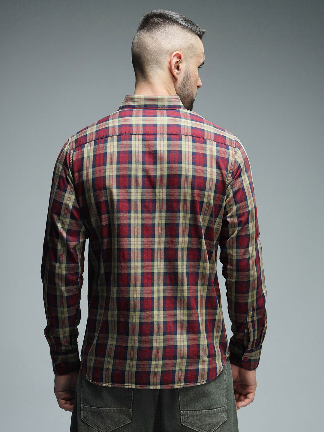 Classic Tartan Checks Spread Collar Long Sleeves Cotton Casual Shirt