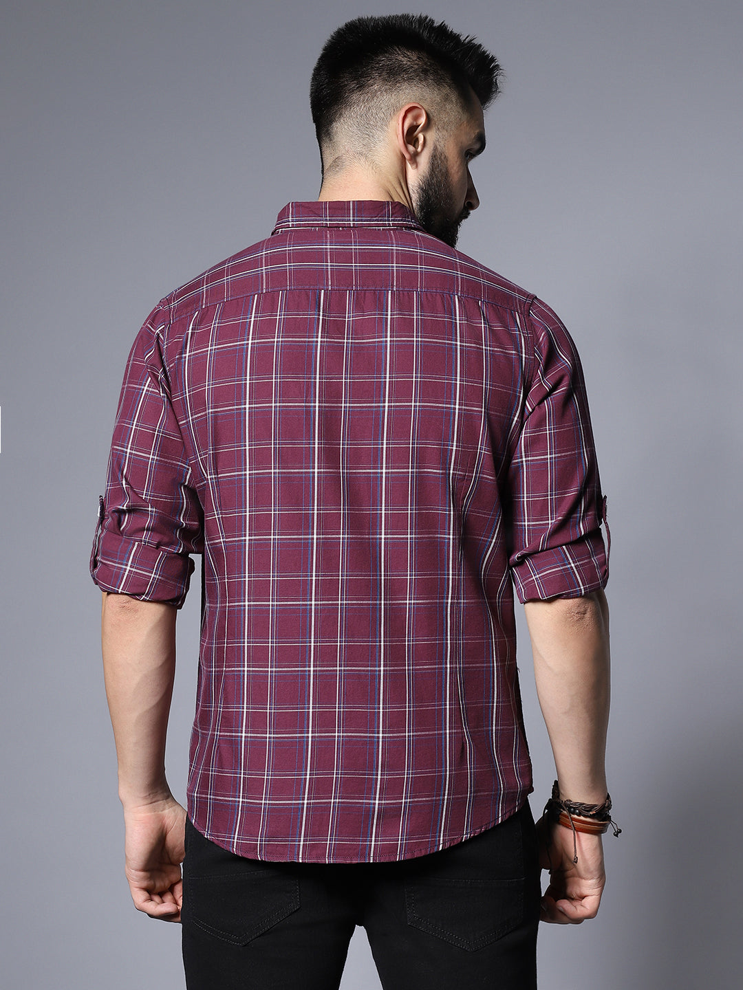 Classic Grid Tattersall Checked Roll-Up Sleeves Pure Cotton Casual Shirt