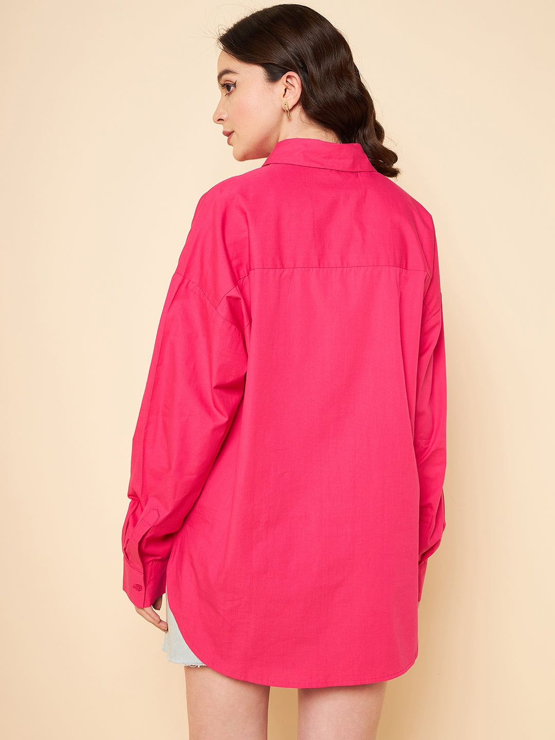 oversized solid cotton pink casual shirt