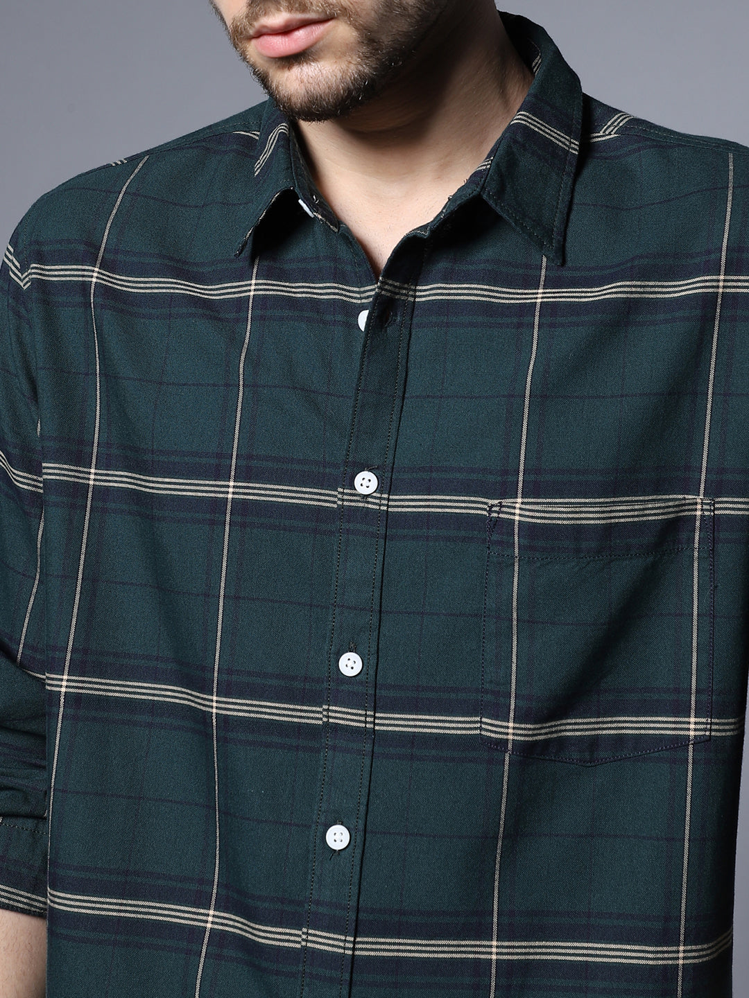 Classic Windowpane Checks Opaque Pure Cotton Casual Shirt